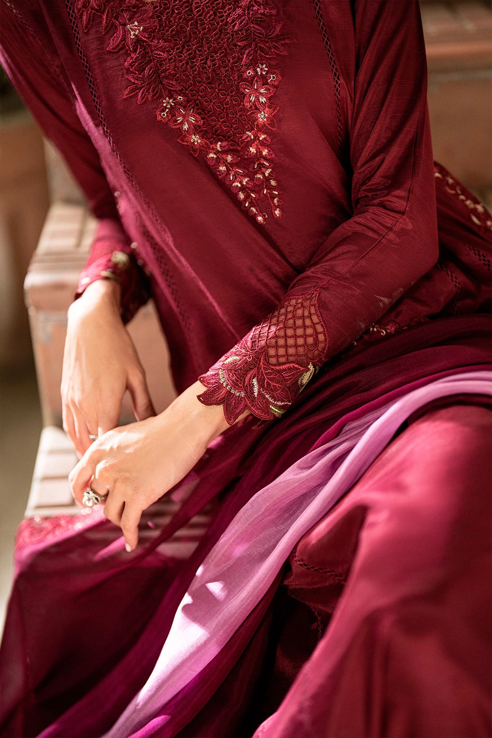 raw silk Pishwas in Maroon