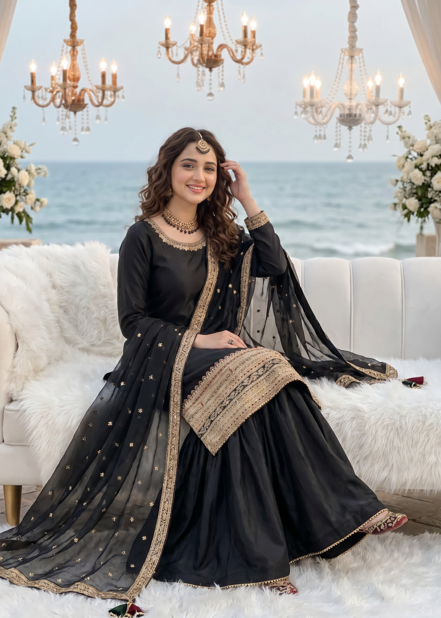 silk Gharara in Black