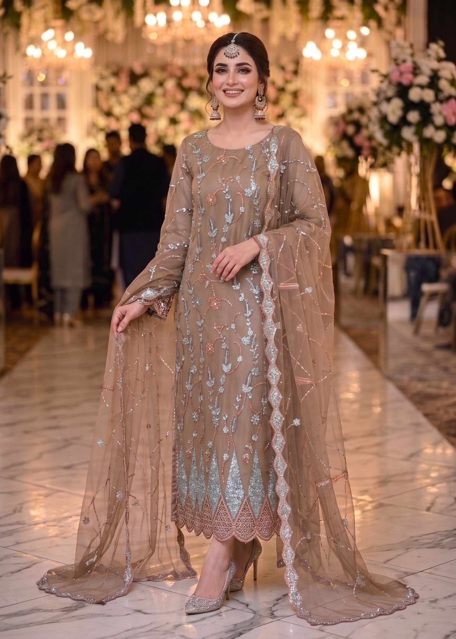 net Unstitched in Camel brown