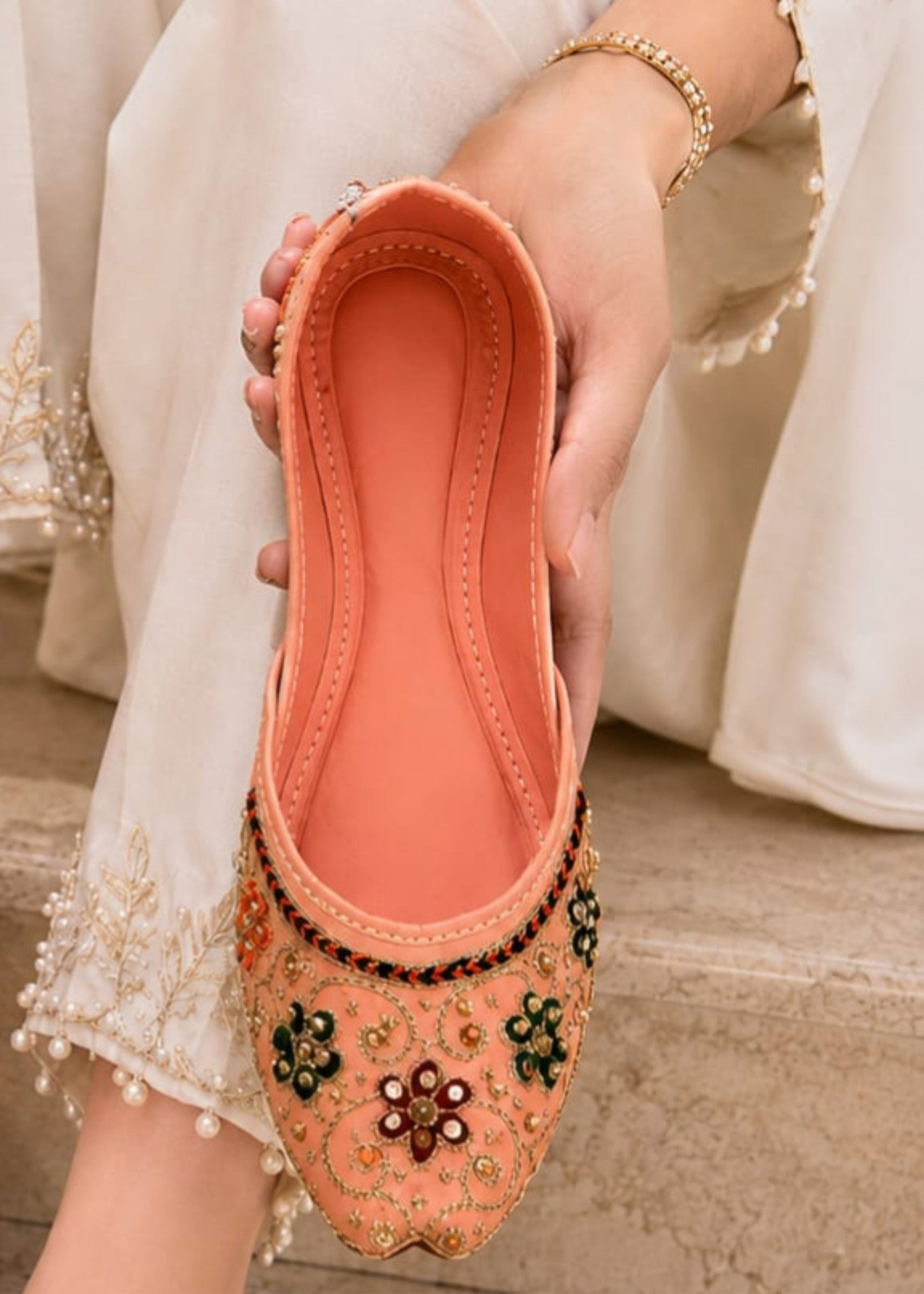 Khussa in Peach pink by - High Quality Women Khussa BCJ5100