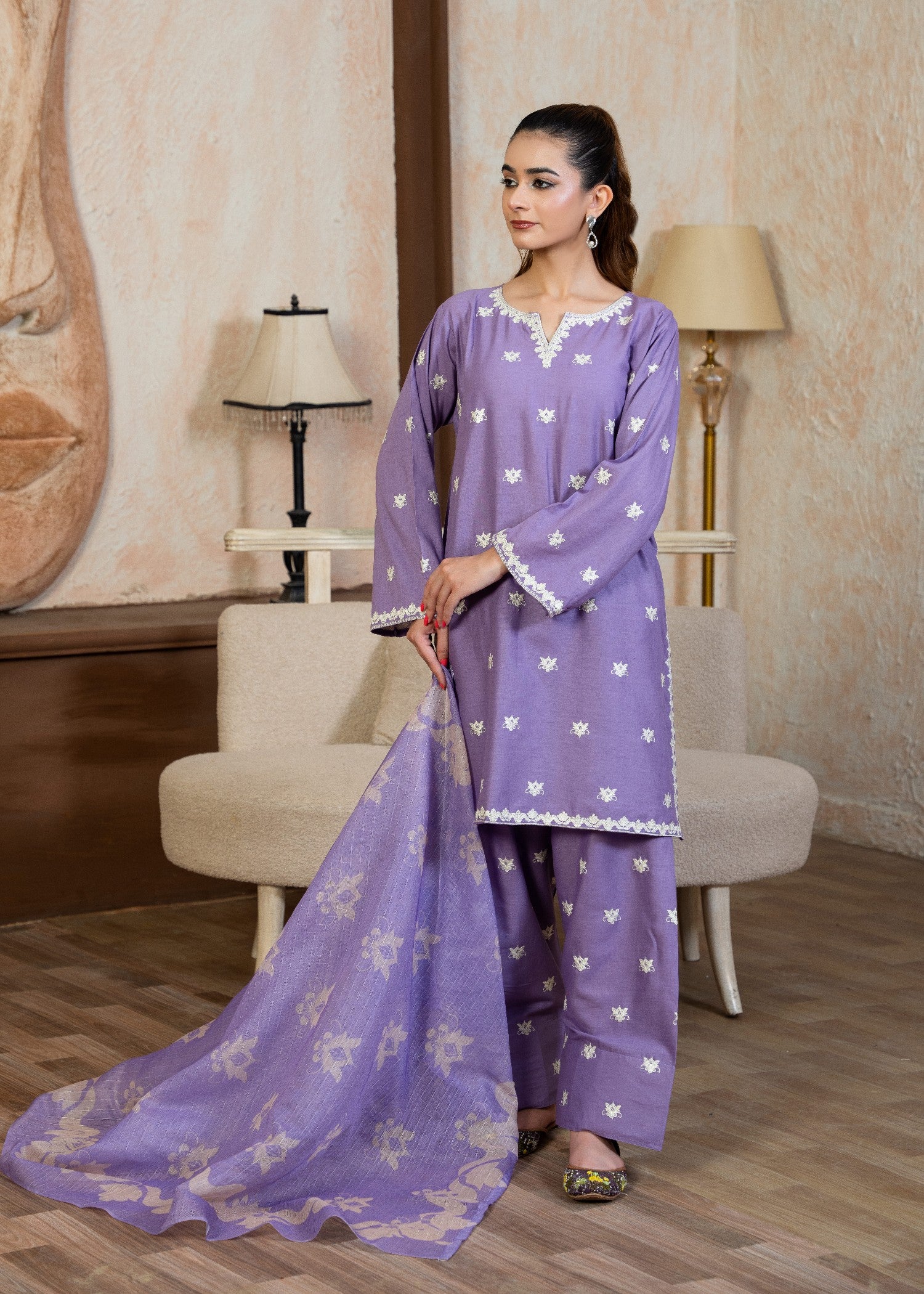 pure cotton Kurta Set in Bright lavender