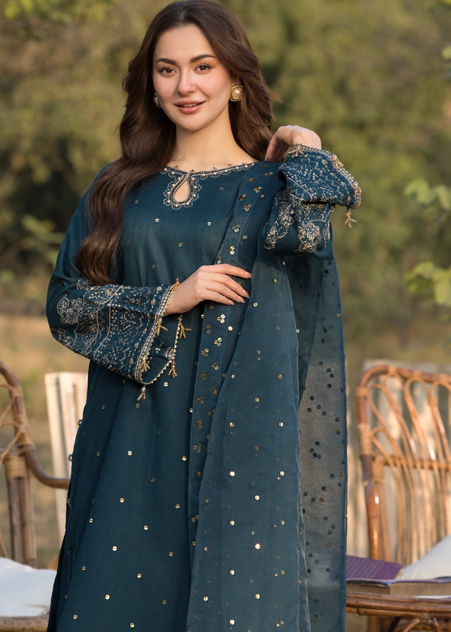 cotton dobby Sharara in Teal