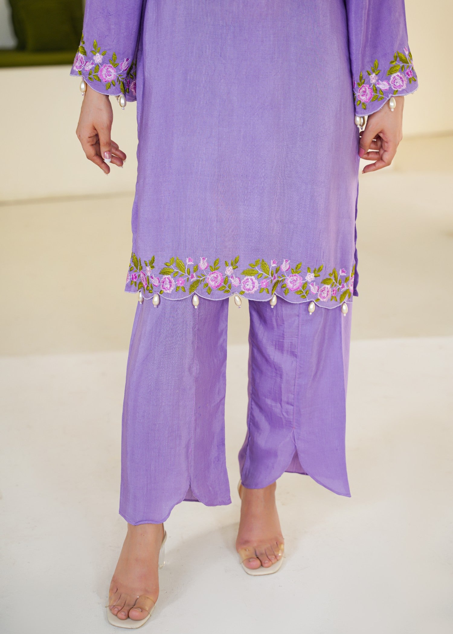 silk Kurta Set in Purple mountain majesty, purple pizzazz