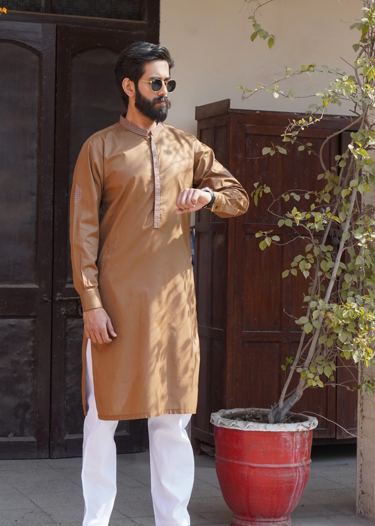 cotton viscose Unstitched in Brown