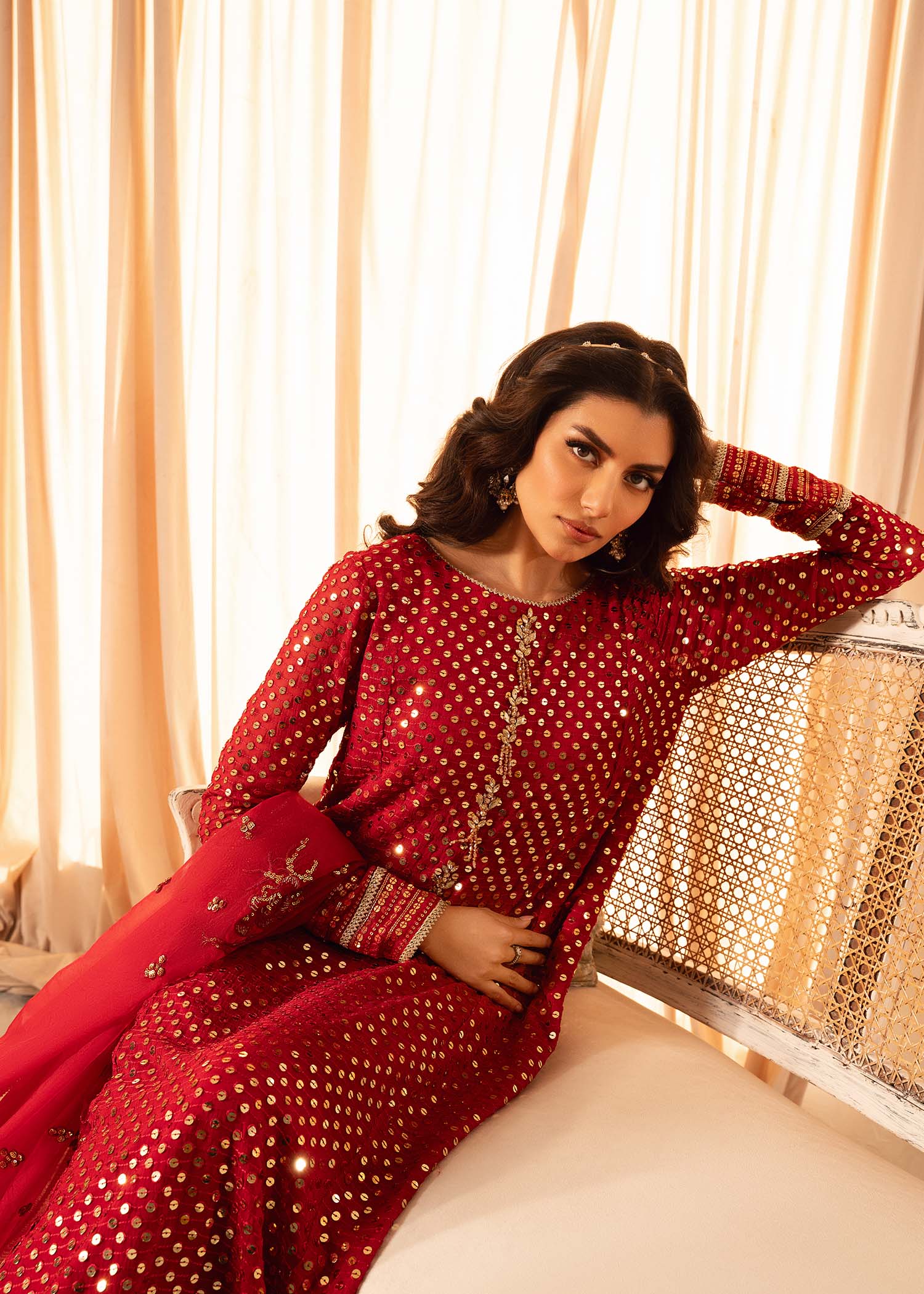 chikankari cotton Kurta Set in Red