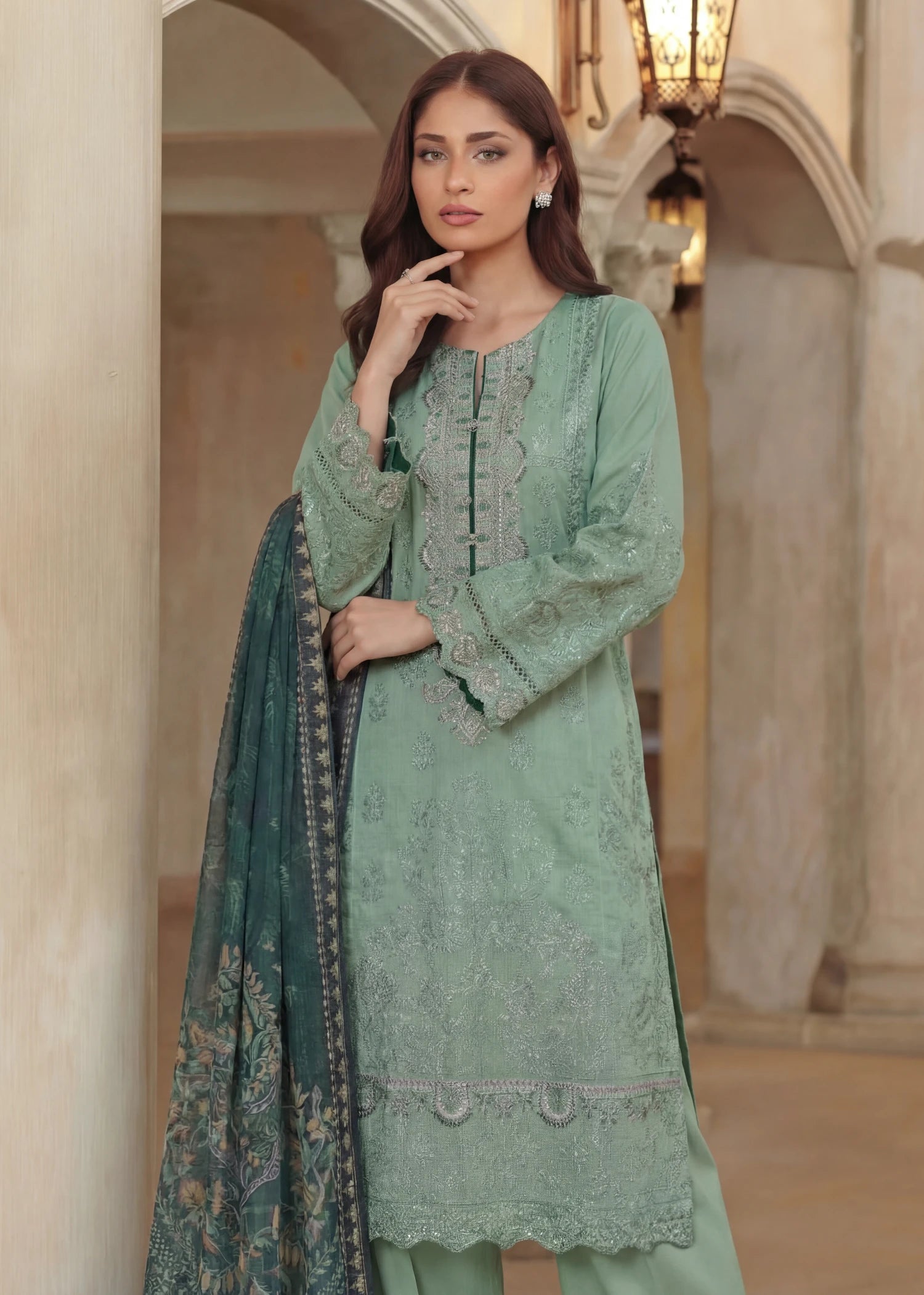 cotton net Kurta Set in Mint green