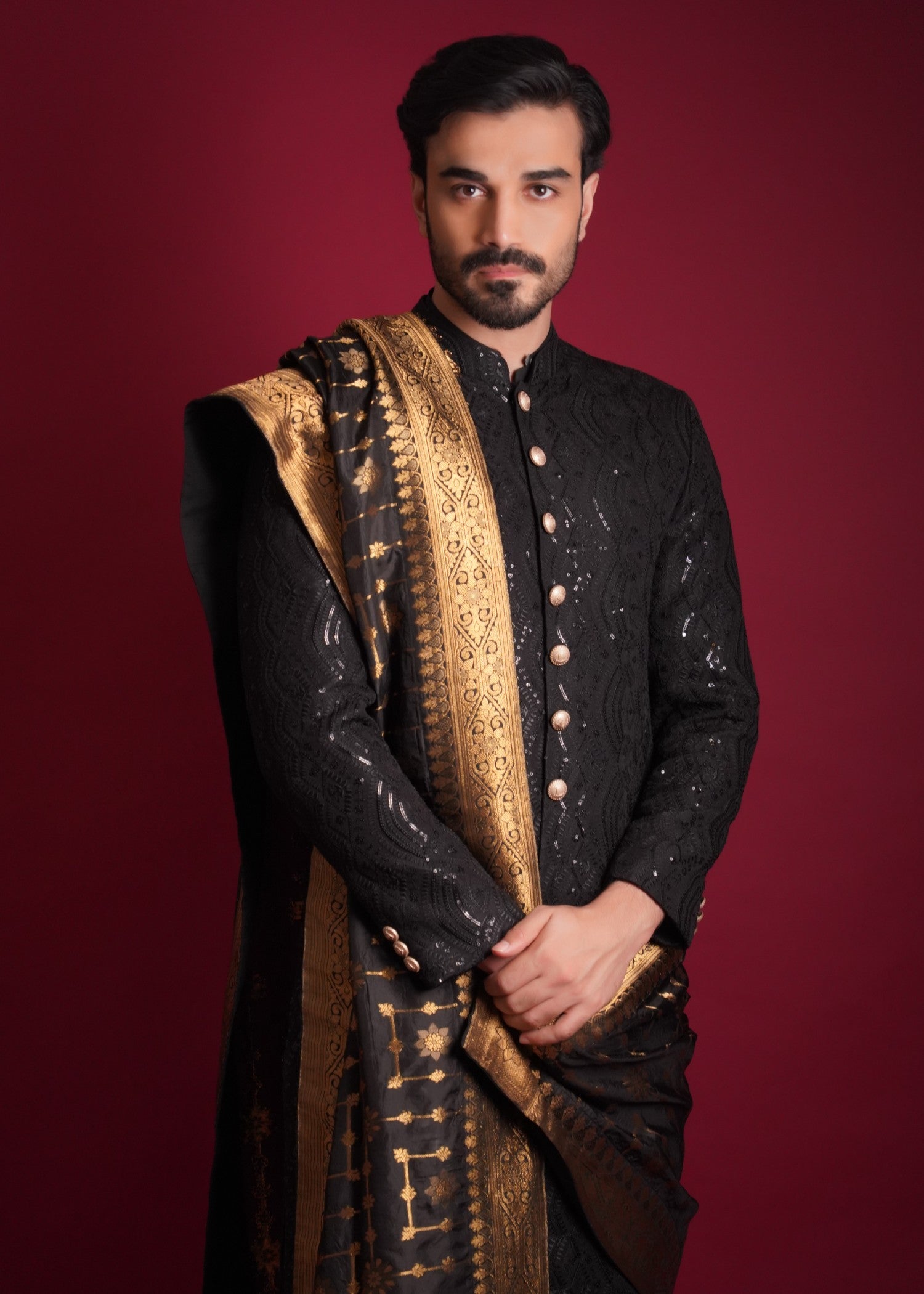 suiting Sherwani in Jet black