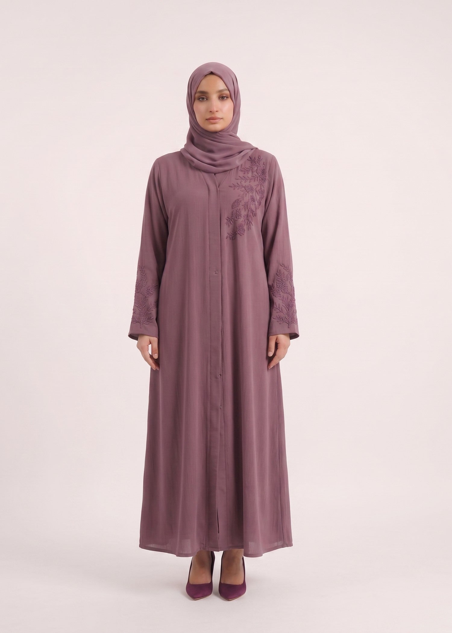 crinkle chiffon Abaya in Mauve