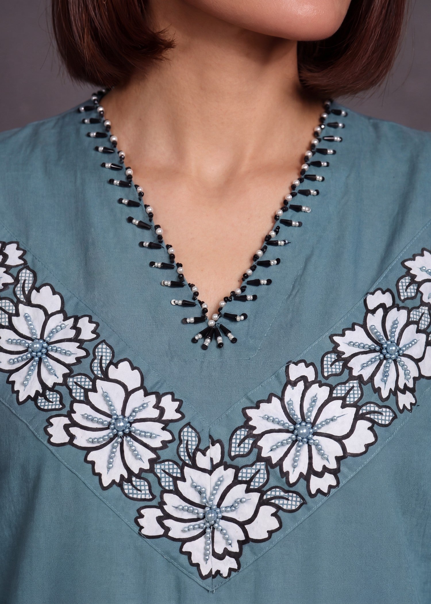lawn Kurta Set in Pacific blue