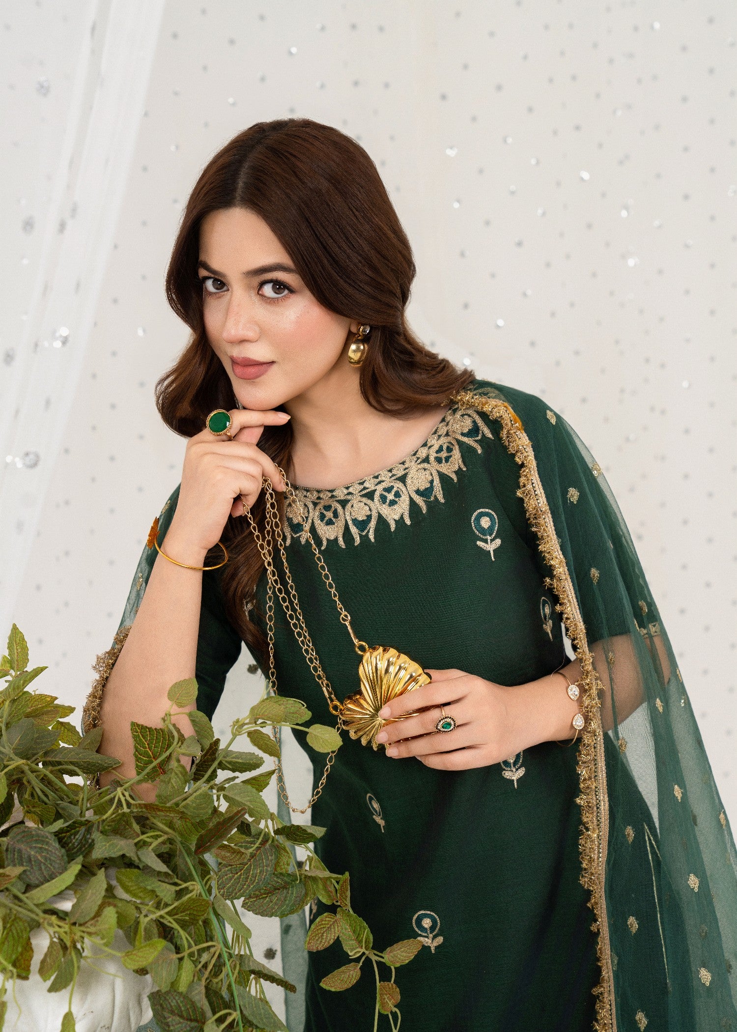 raw silk Sharara in Bottle green