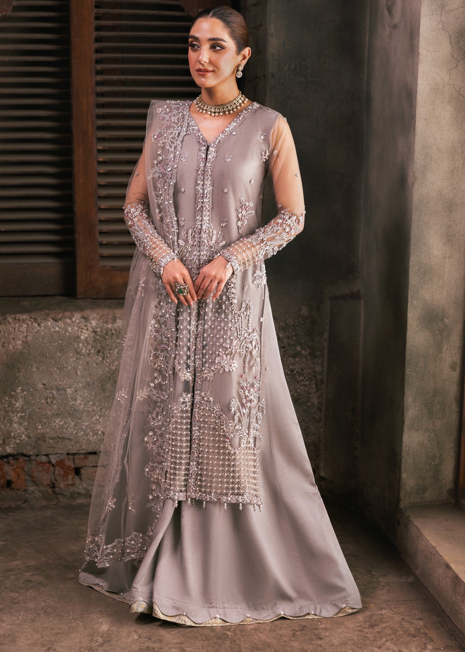 net Sharara in Pastel grey