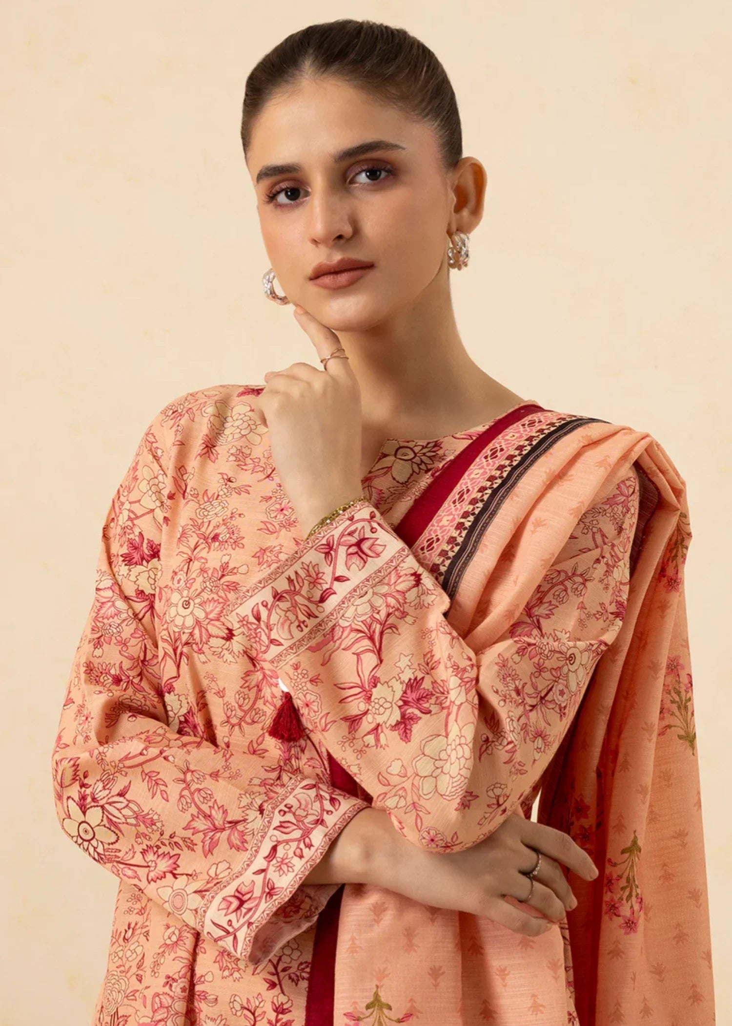 khaddar Kurta Set in Peach orange