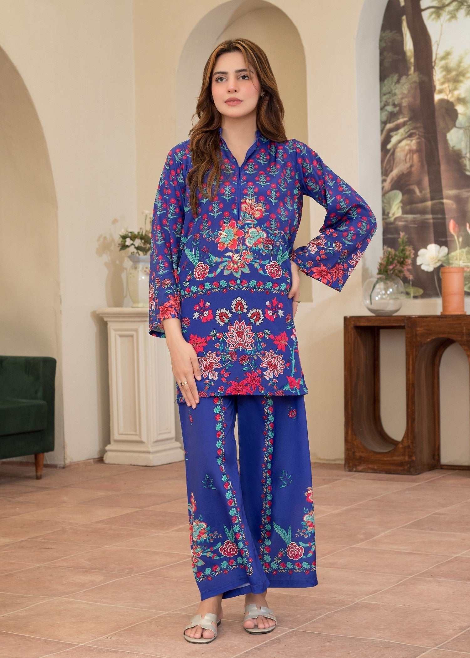 polyester crepe Co Ord Sets in Dark blue