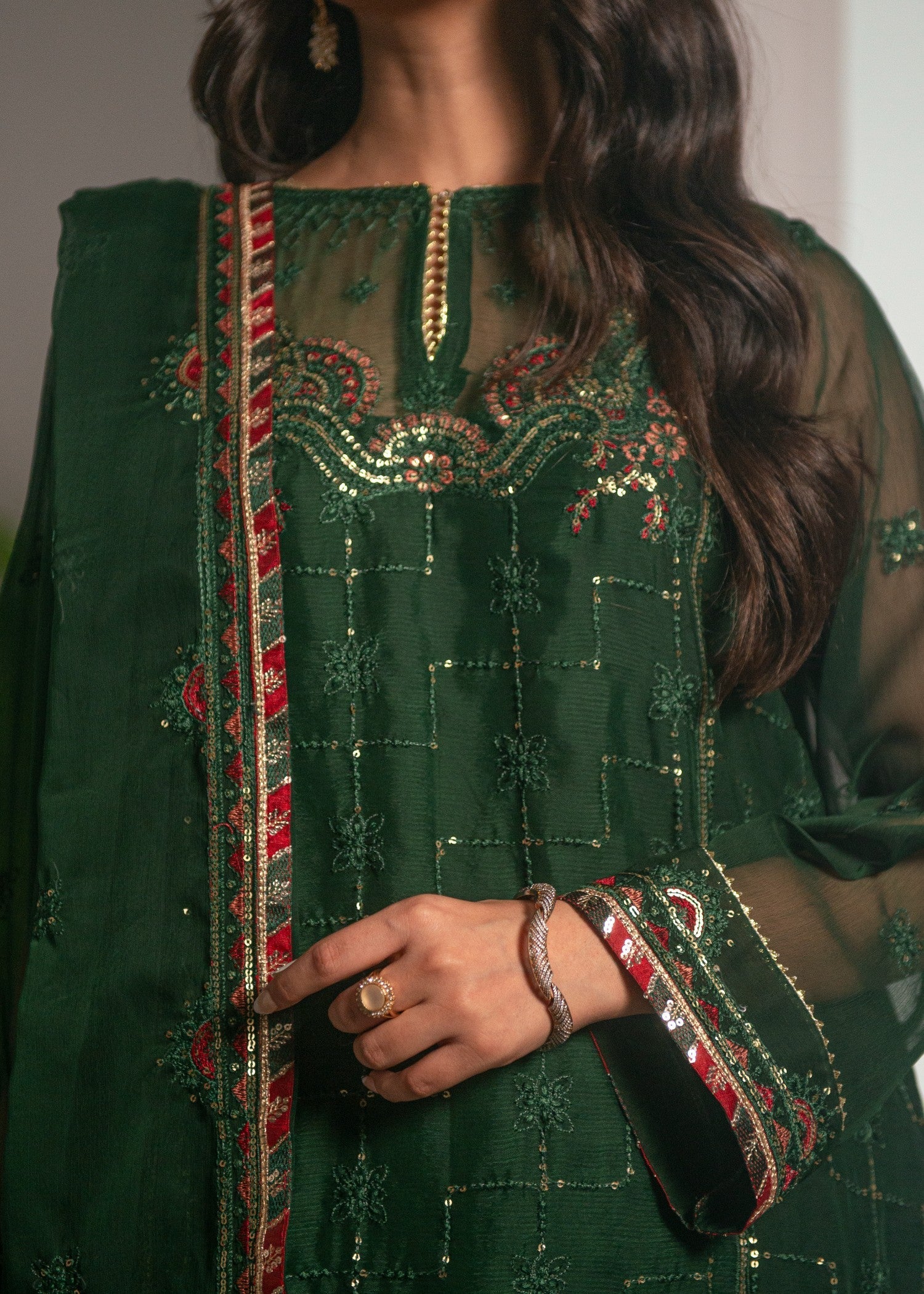 chiffon Kurta Set in Green