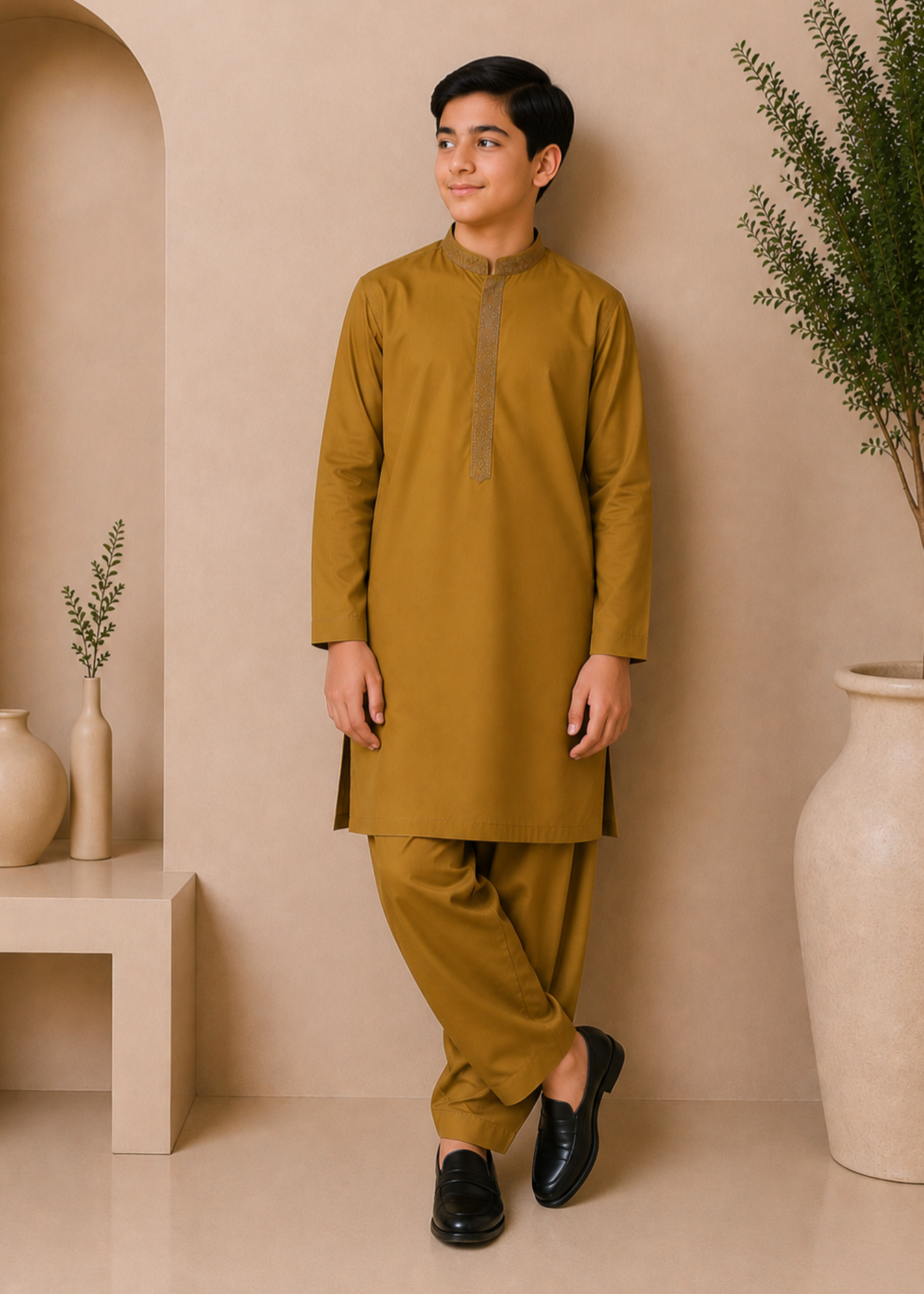 wash & wear Kurta Set in Golden brown