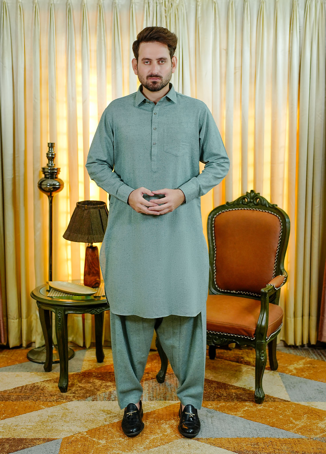 wool viscose Shalwar Kameez in Pastel green