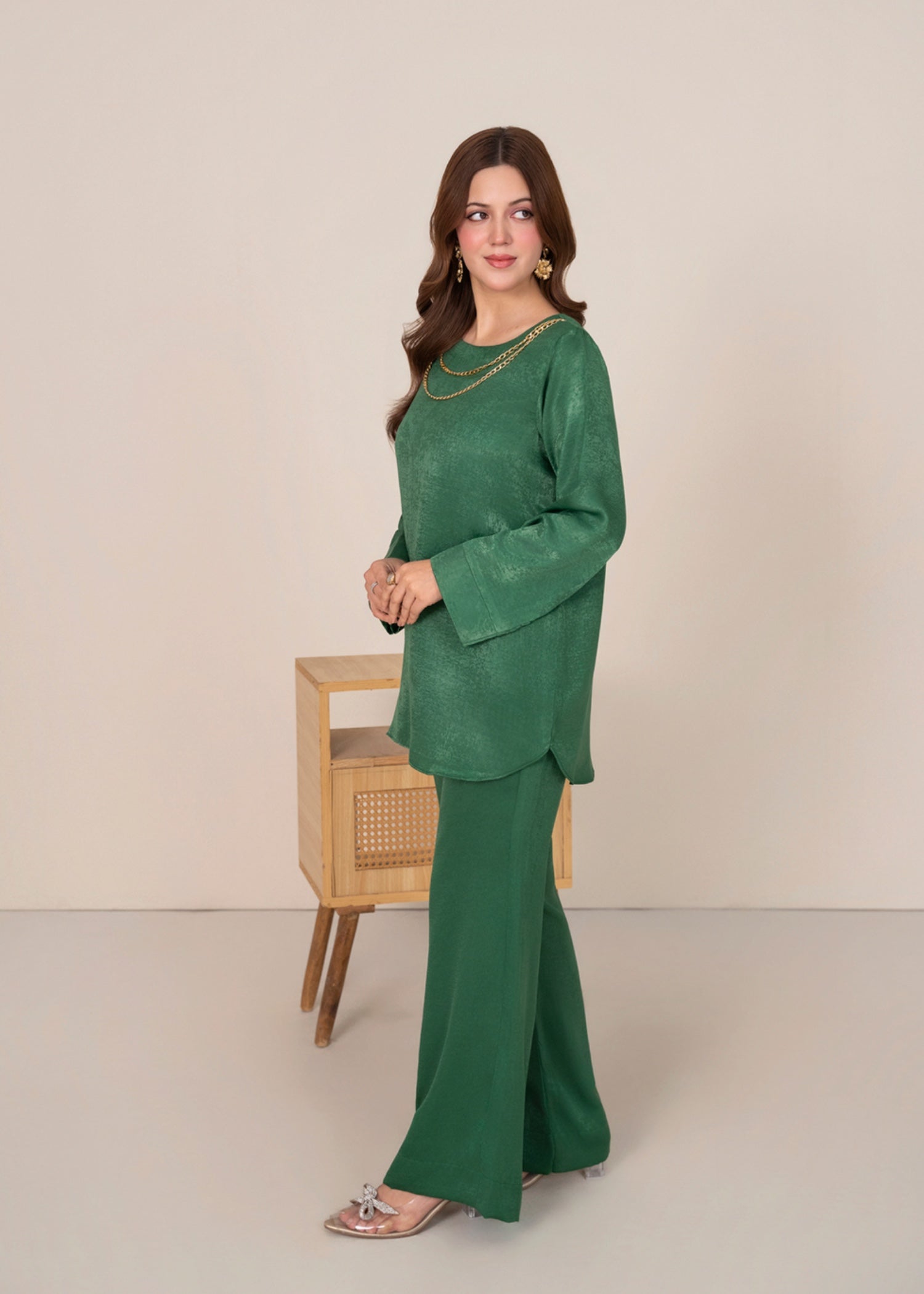 silk satin velvet Co ord Sets in Jade green
