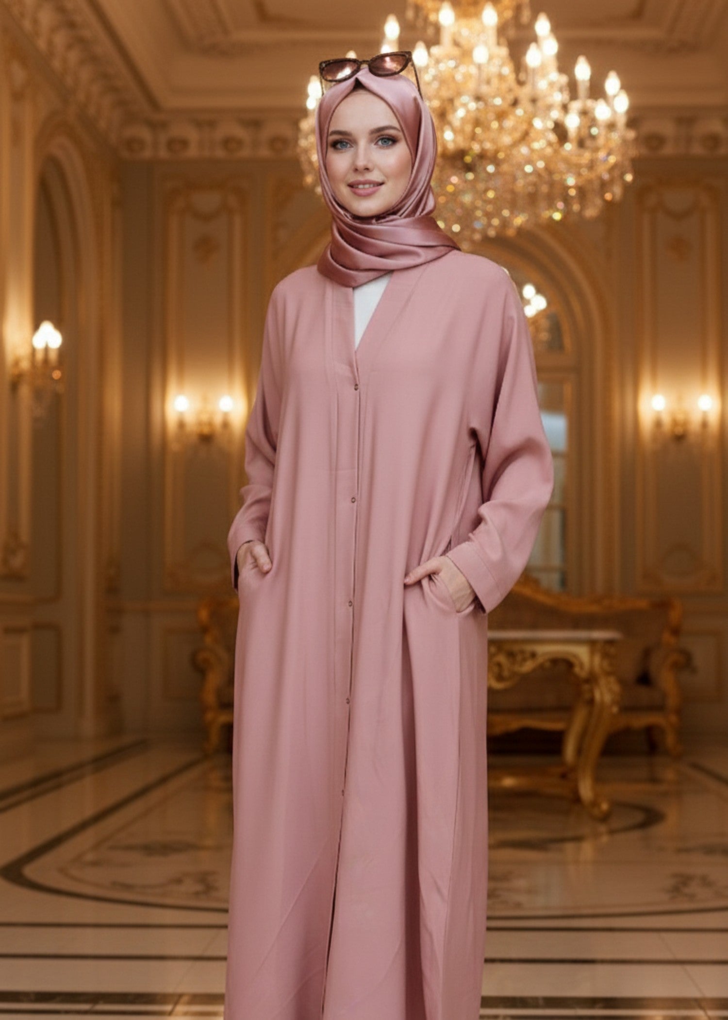 georgette Abaya in Tea rose pink