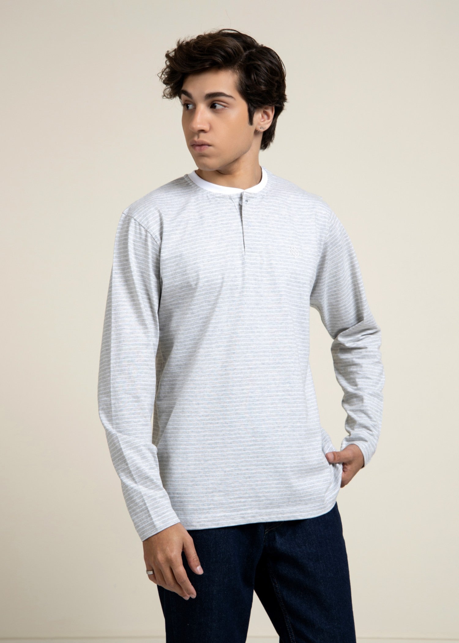 cotton jersey T Shirt in Light grey, white