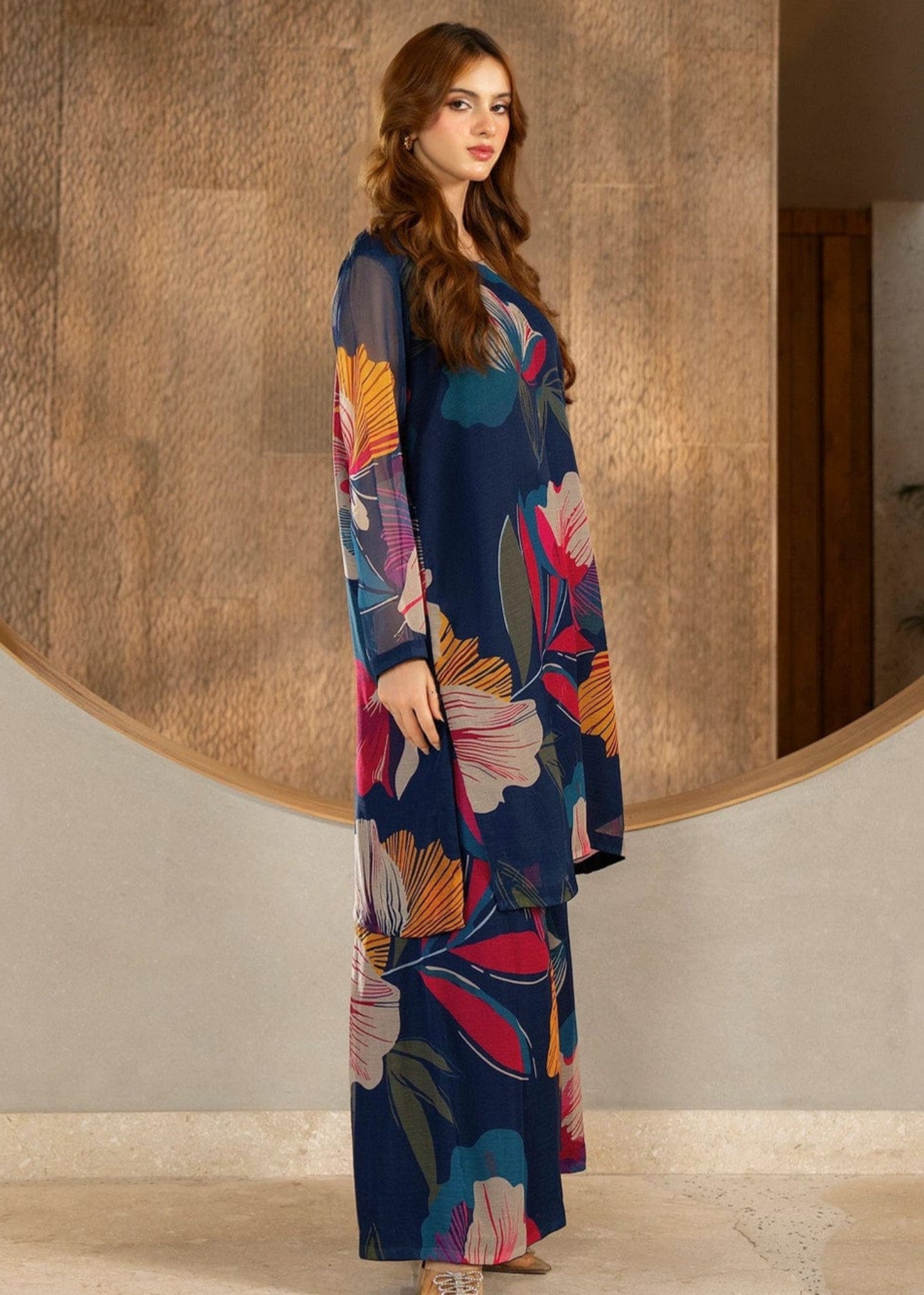 polyester chiffon Co Ord Sets in Dark blue