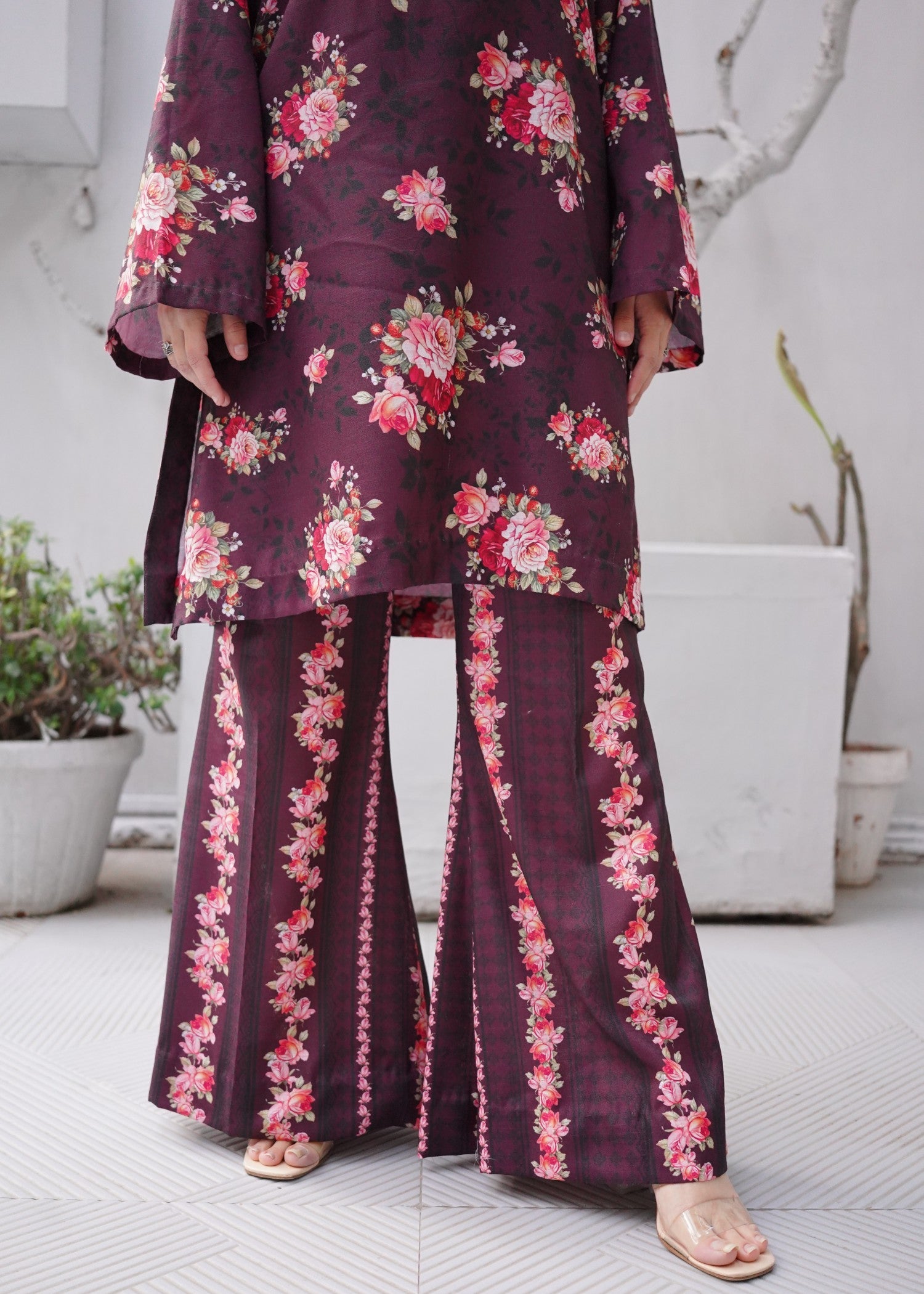 slub khaddar Co Ord Sets in Plum