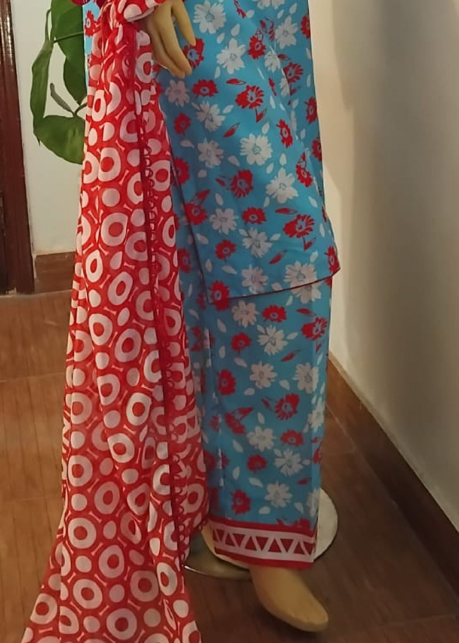 silk finish lawn Unstitched in Red, azure, dodger blue