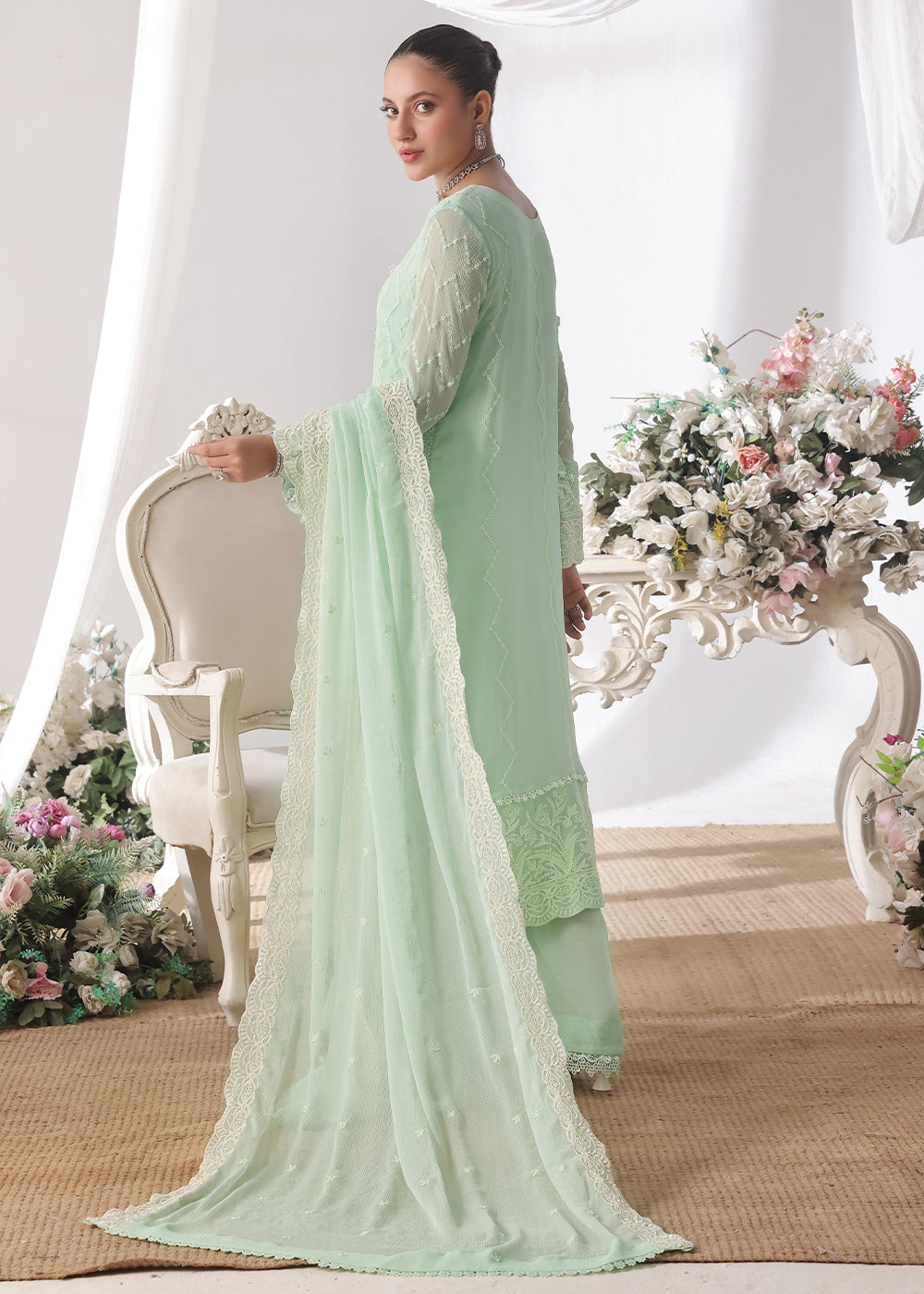 chiffon Unstitched in Mint green