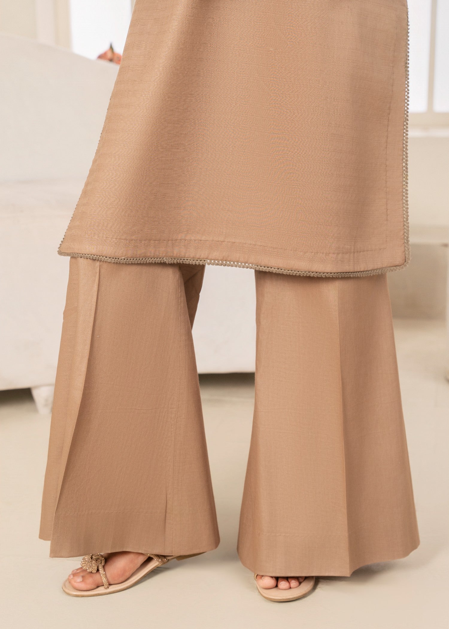 poly lawn Kurta Set in Almond brown