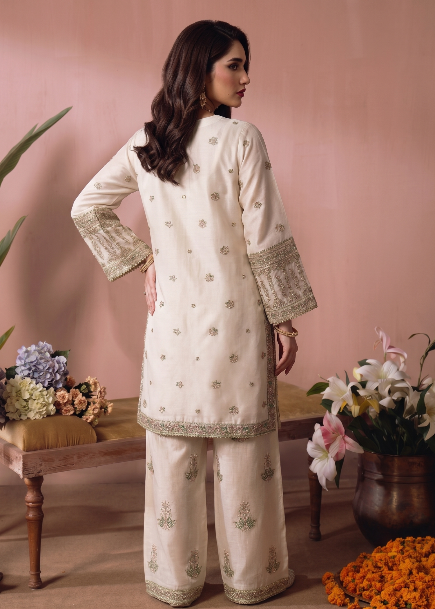 raw silk Kurta Set in Off-white