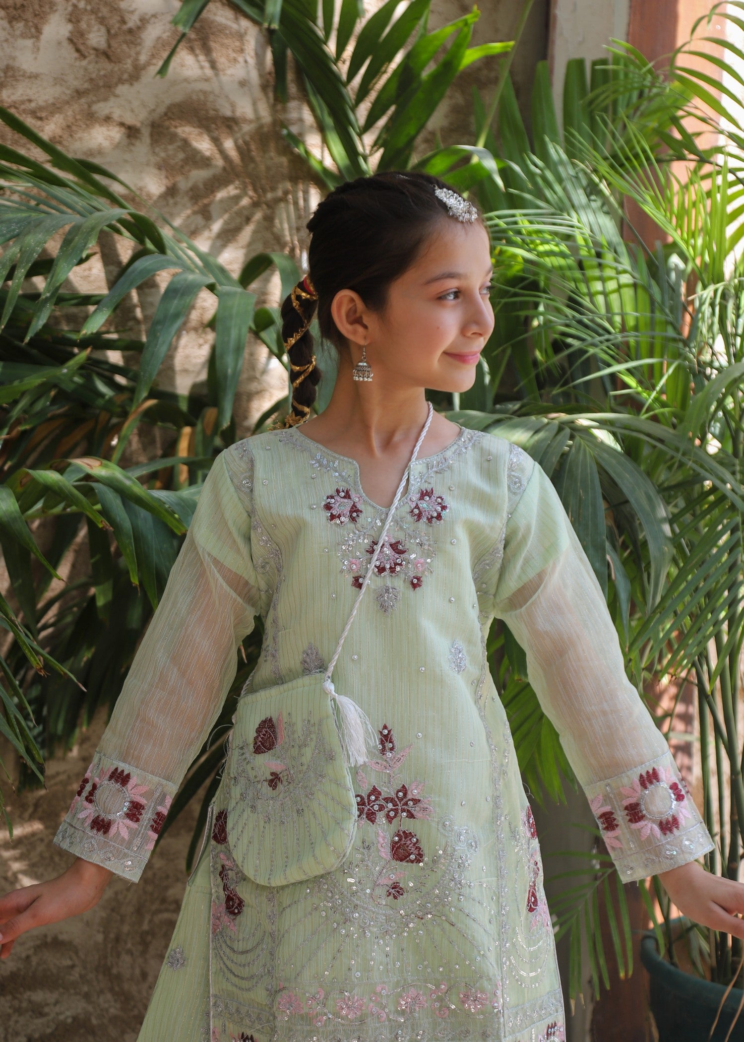 organza Lehenga in Tea green