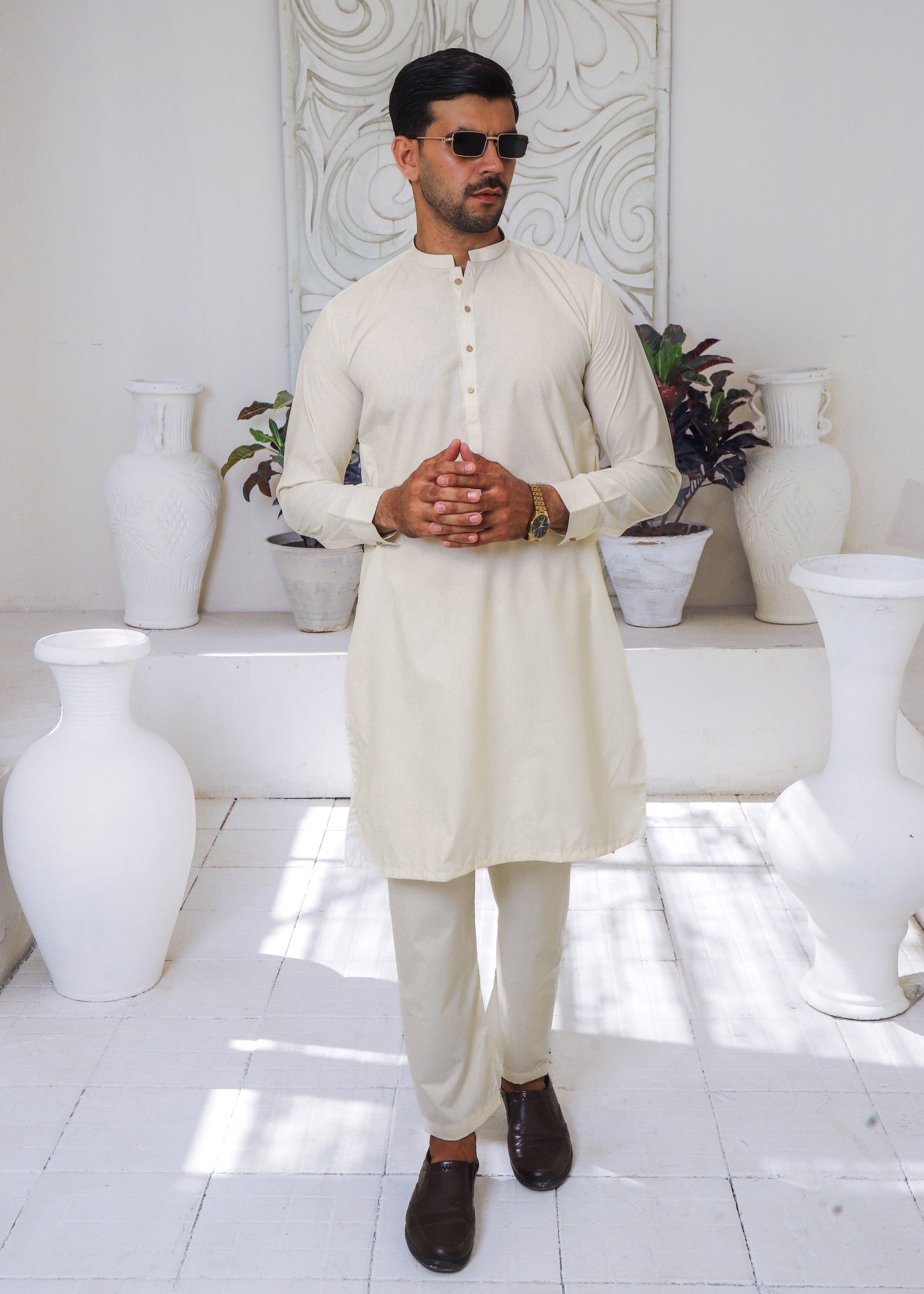 wash & wear Kurta Set in Pearl white