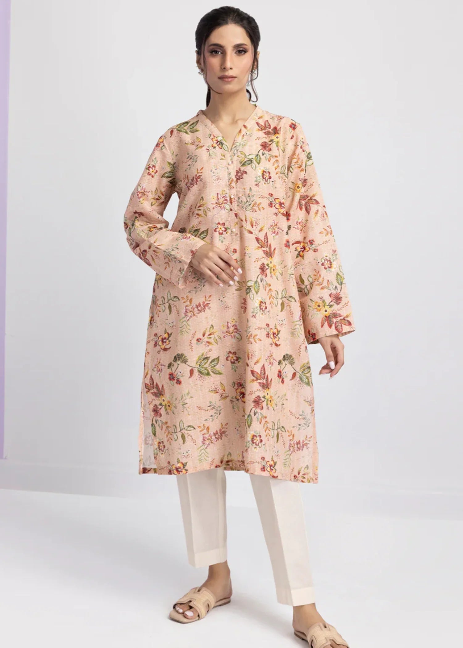 khaddar Kurti in Peach orange