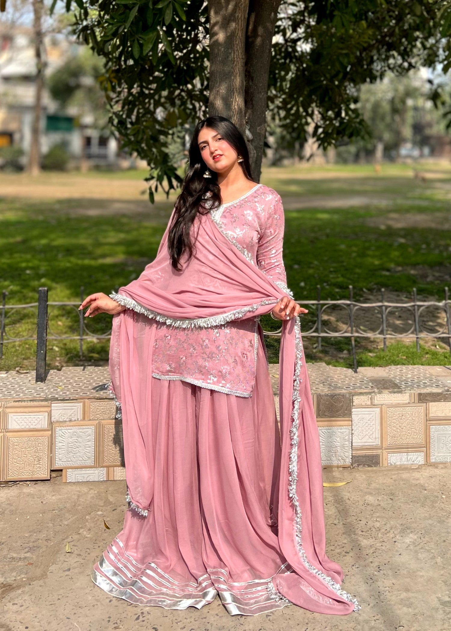 bemberg crinkle chiffon Sharara in Petal pink
