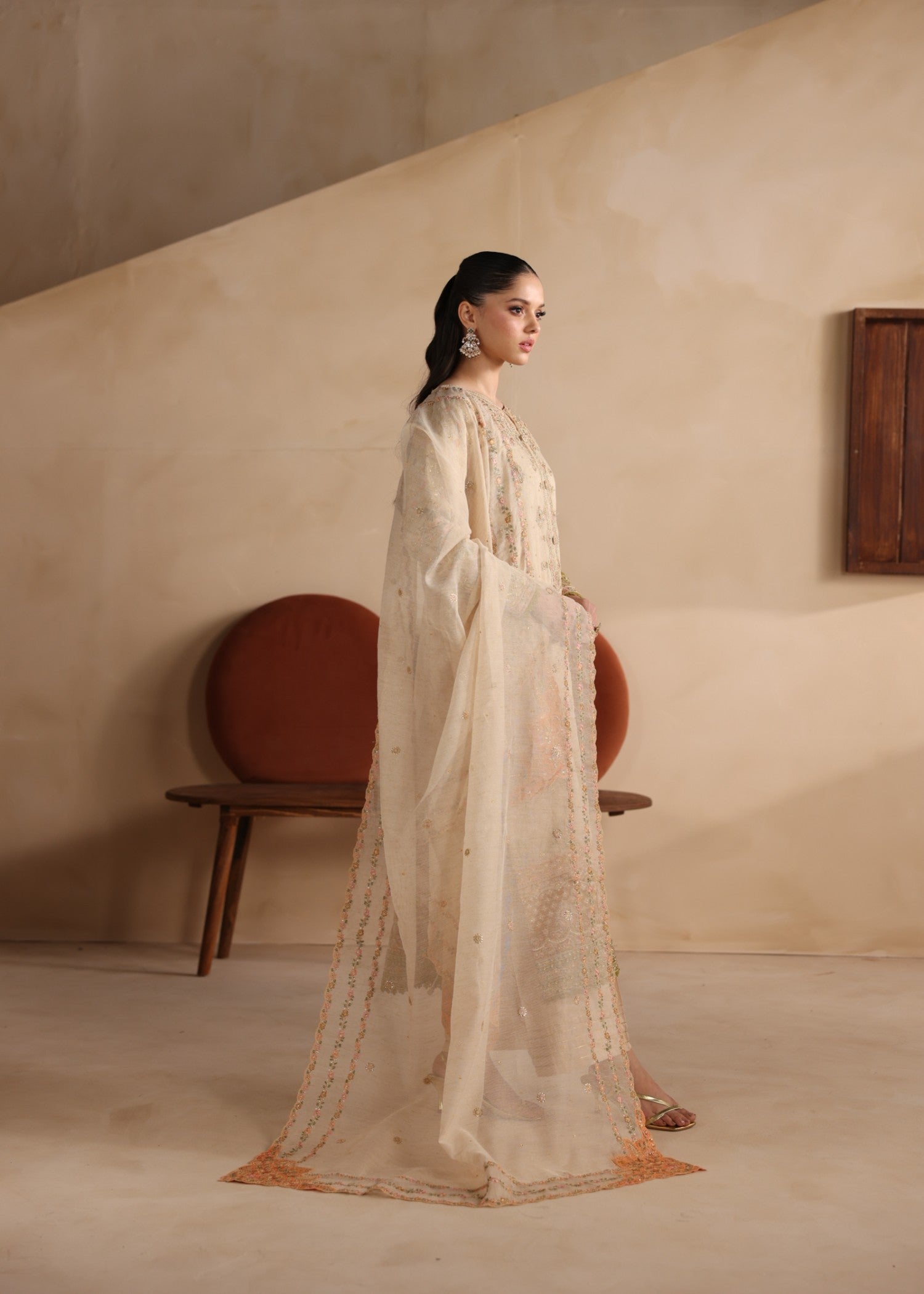 khaddi net Kurta Set in Beige