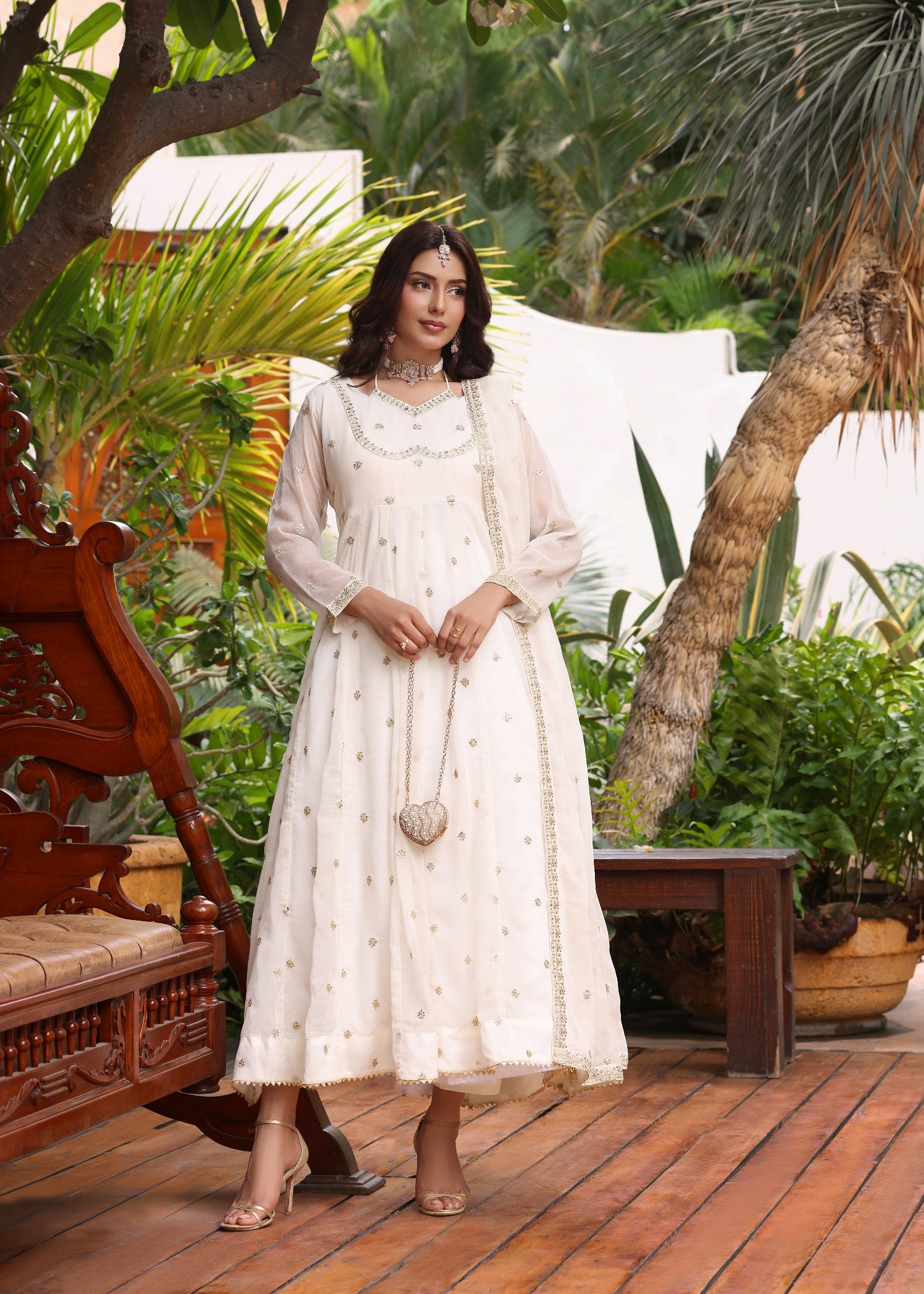 pk chiffon Pishwas in Off-white