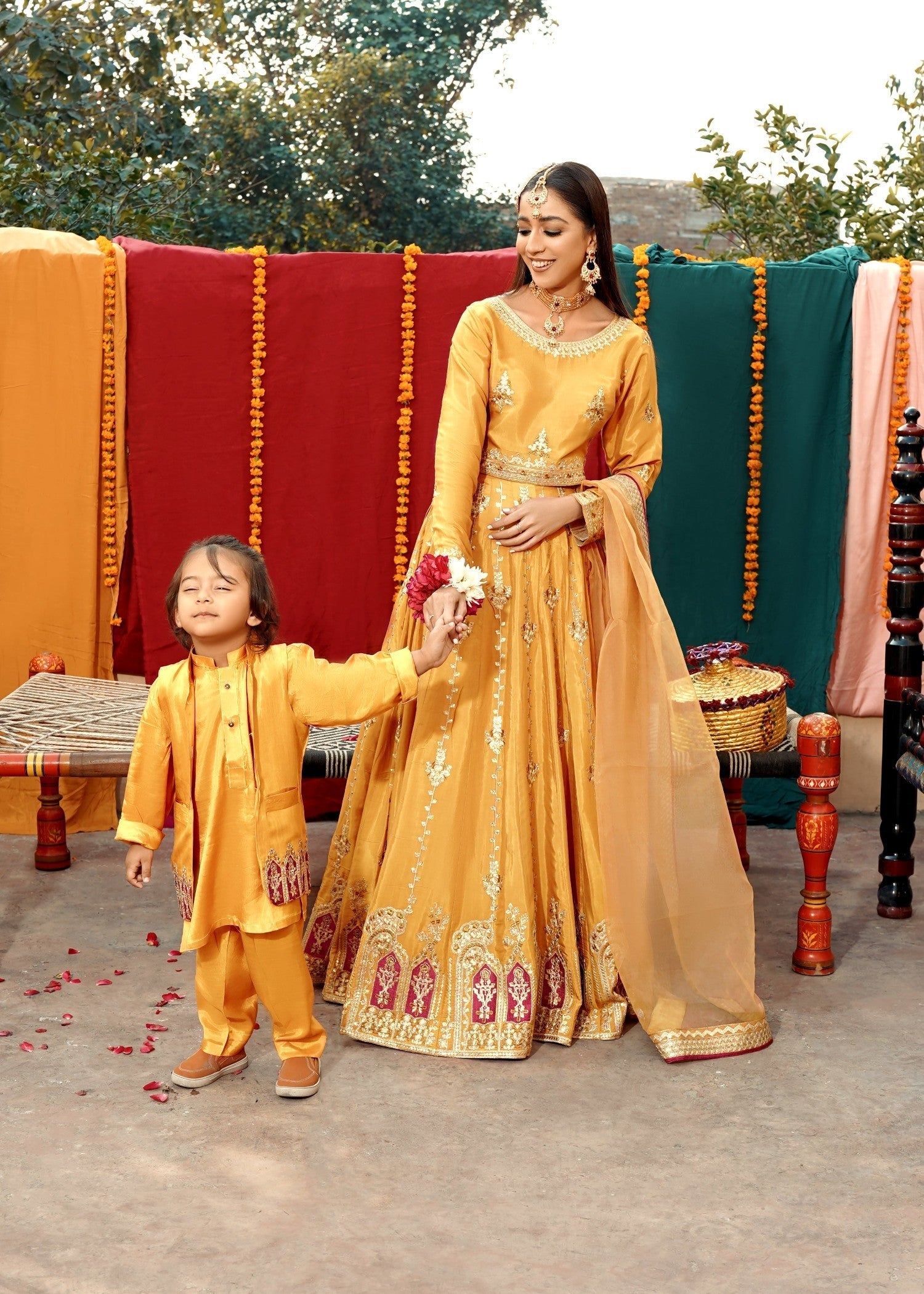 raw silk Lehenga in Mustard