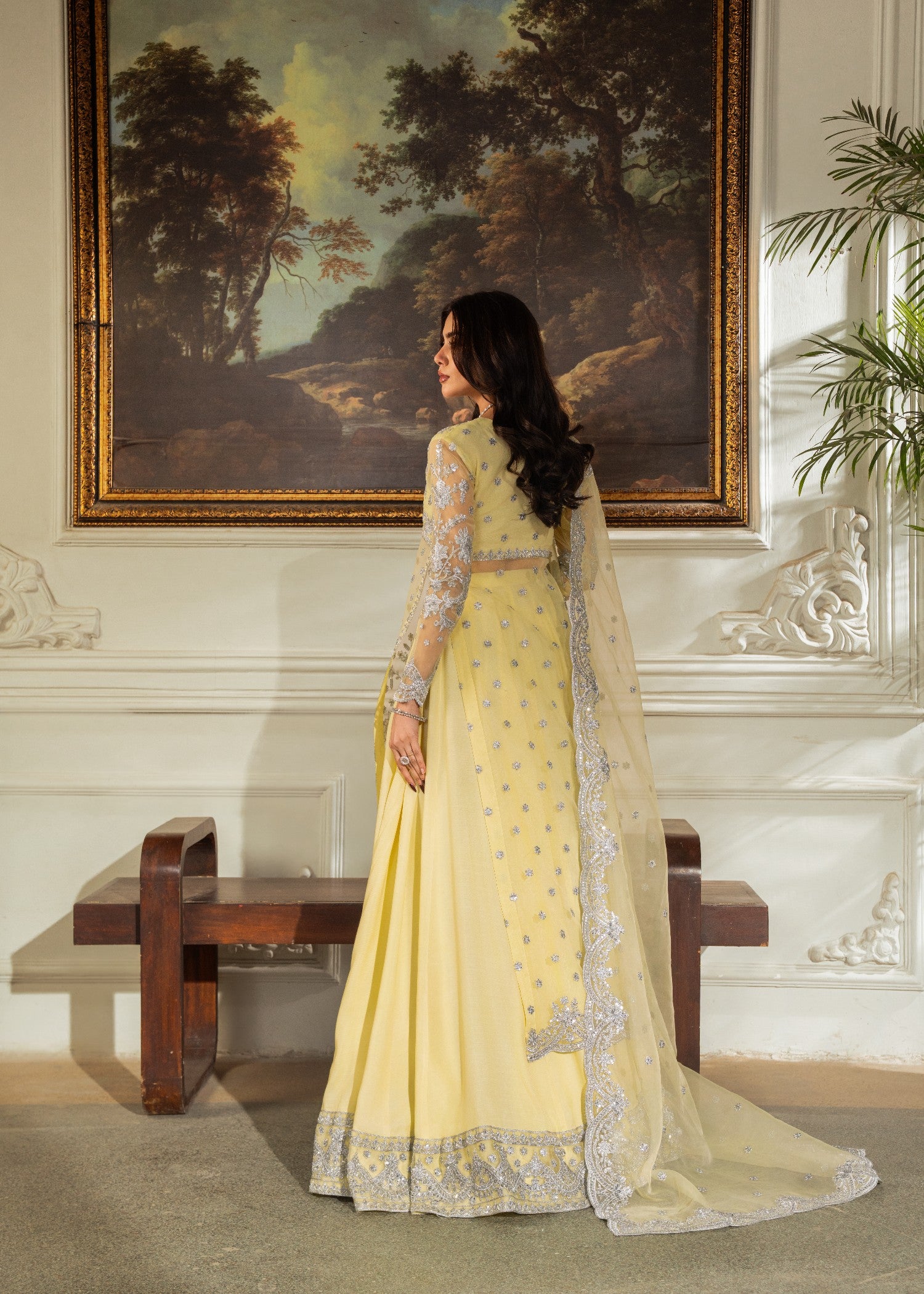organza Lehenga in Pale yellow