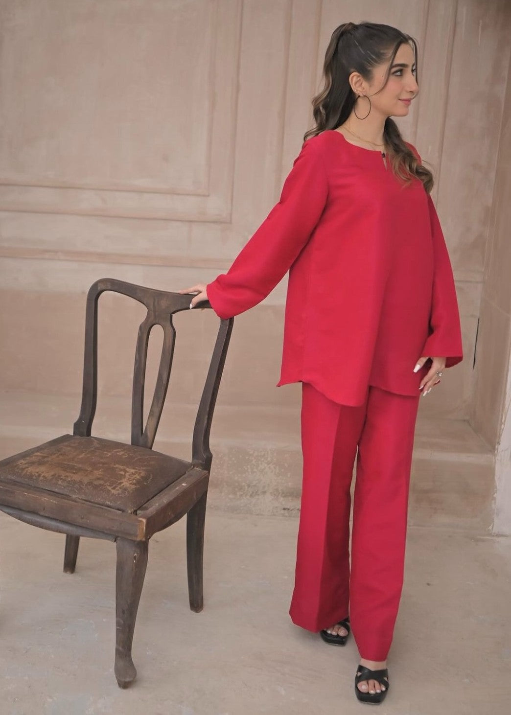 raw silk Co ord Sets in Hot pink