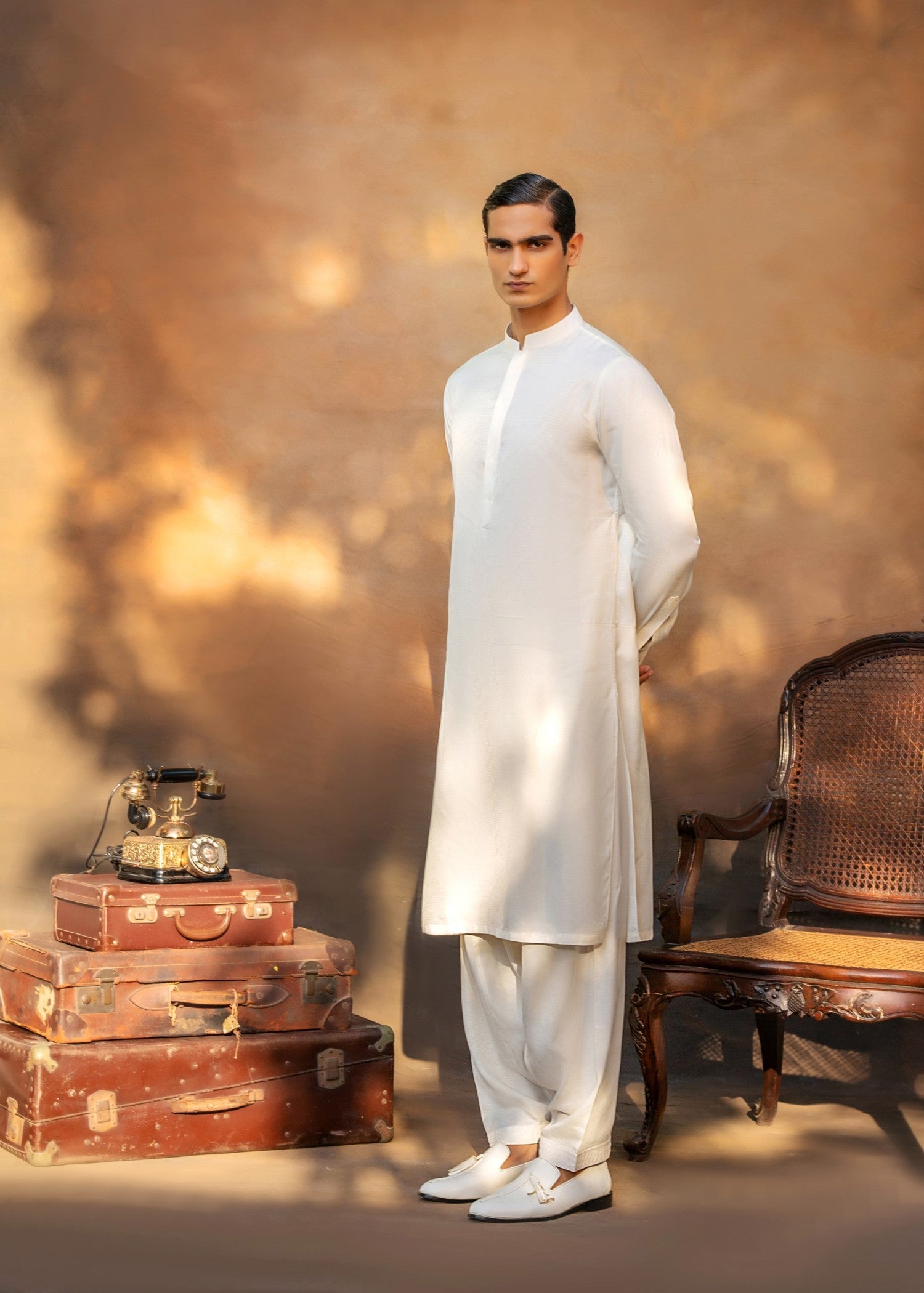 cotton dobby Shalwar Kameez in Cream