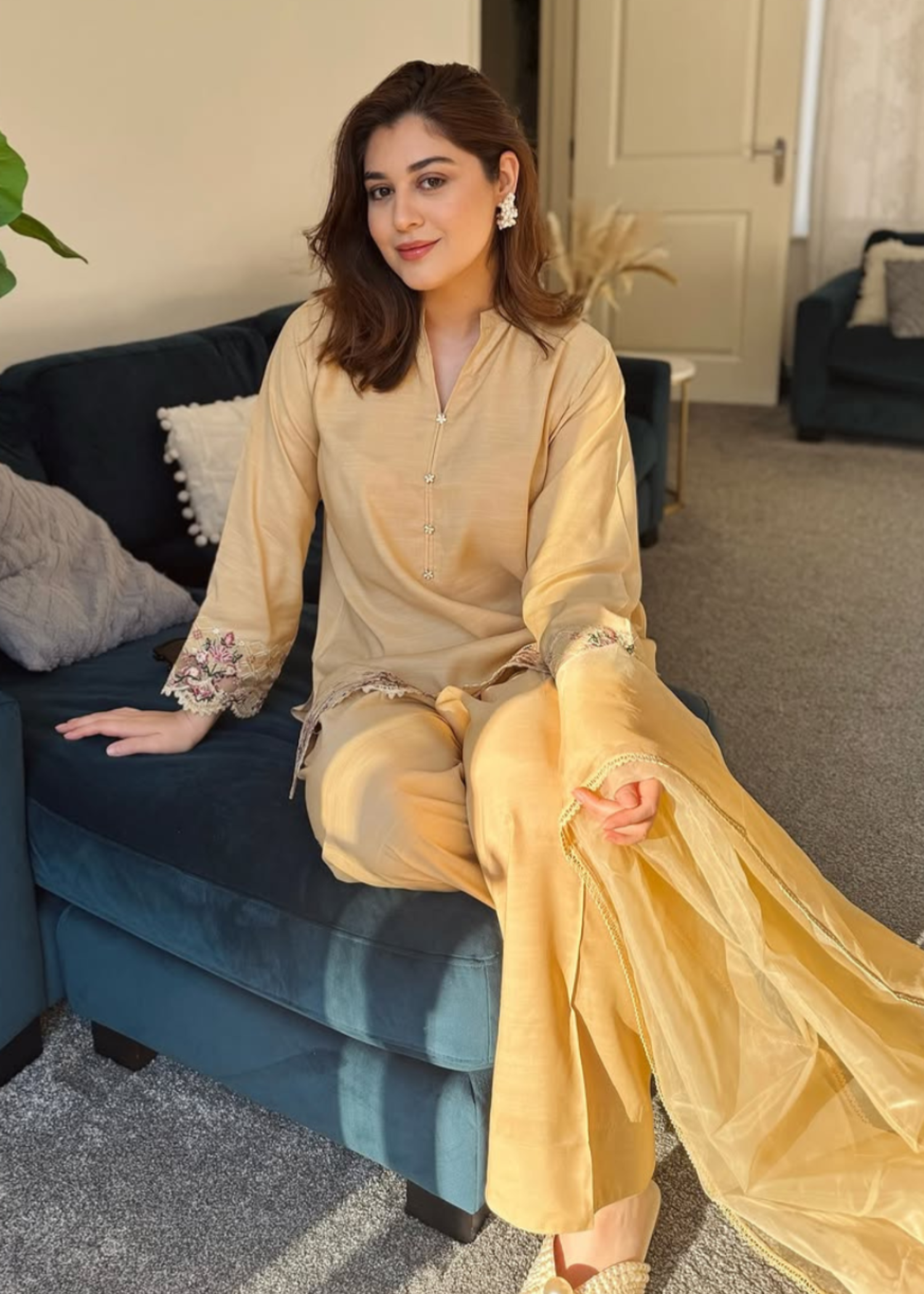 viscose raw silk Kurta Set in Daffodil