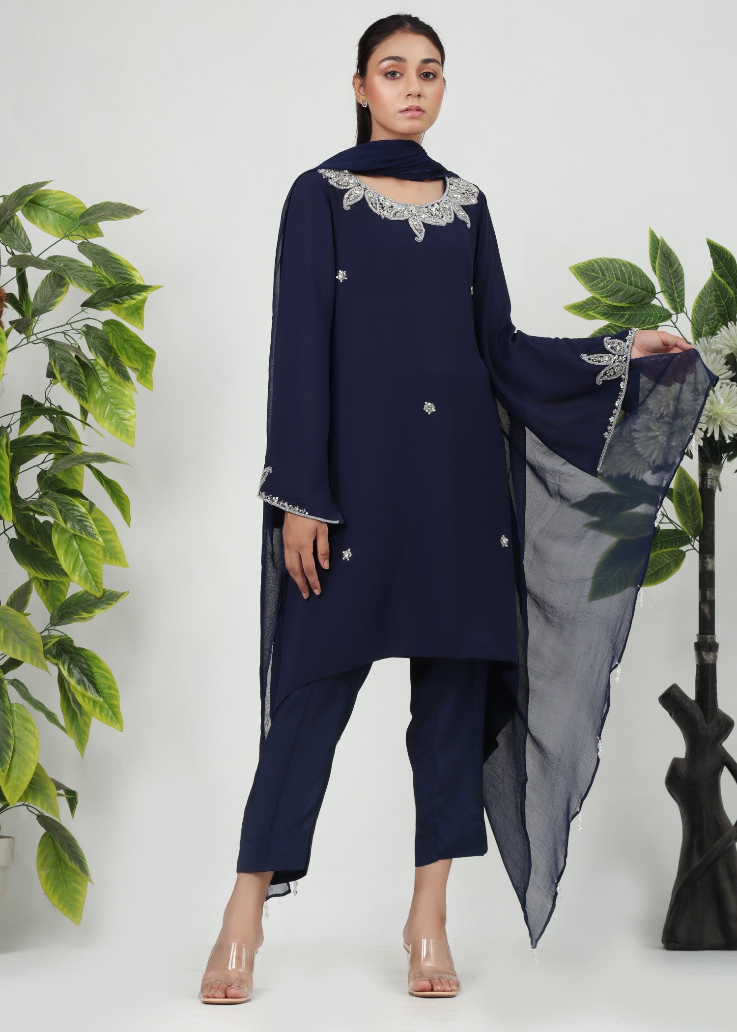 georgette chiffon Kurta Set in Navy blue, midnight blue, dark blue
