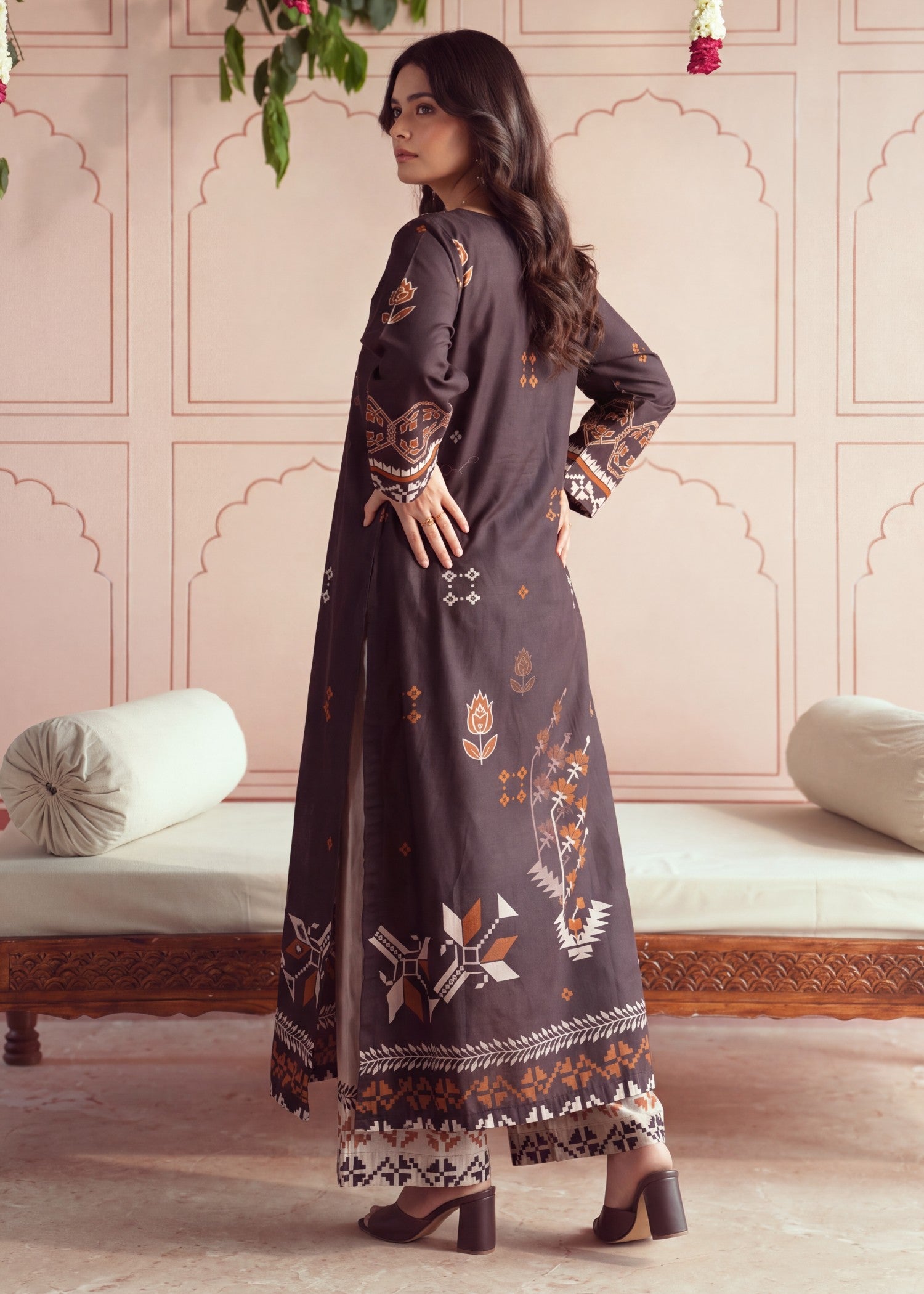 lawn Kurta Set in Coffee brown