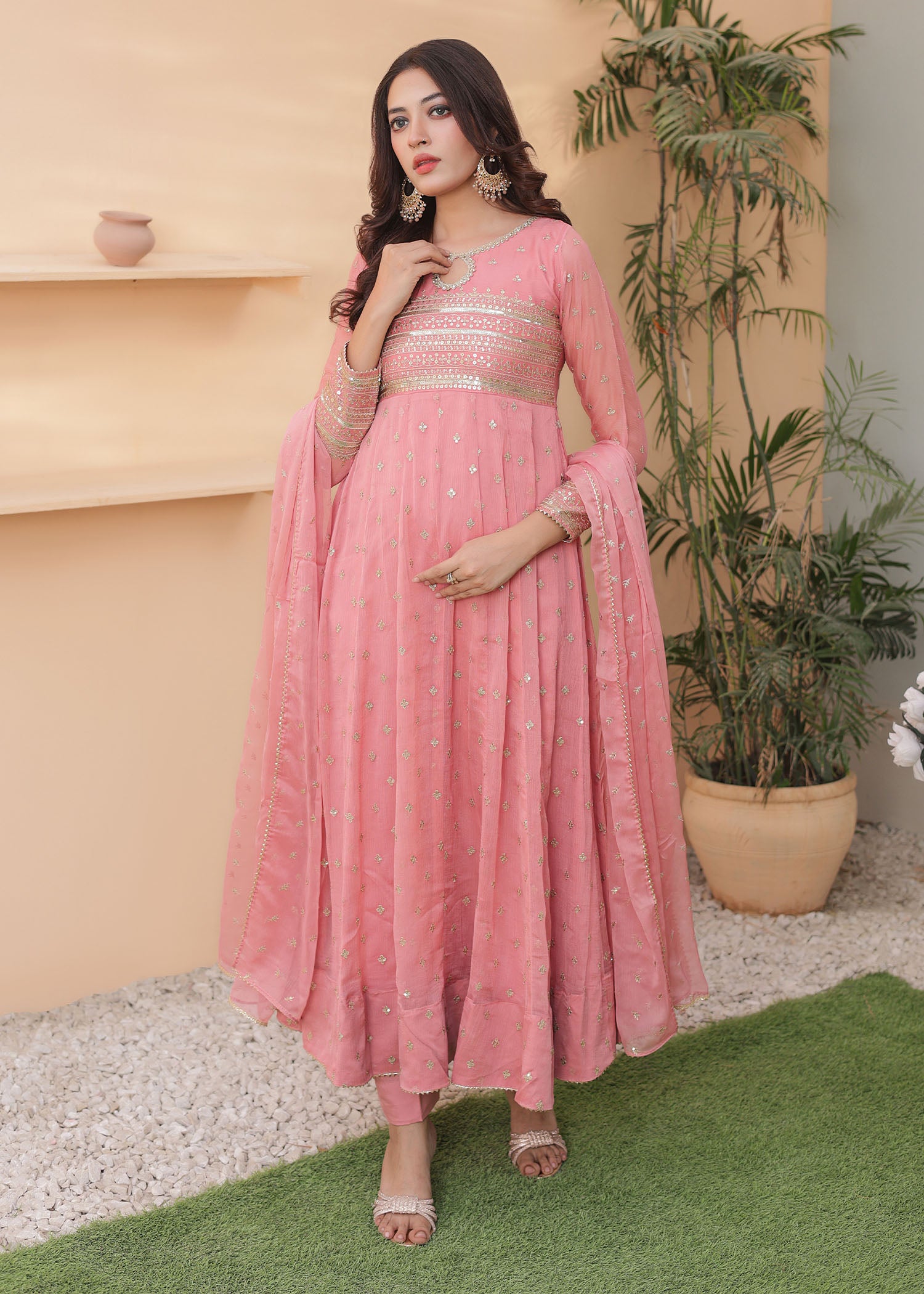 silk Anarkali in Pink