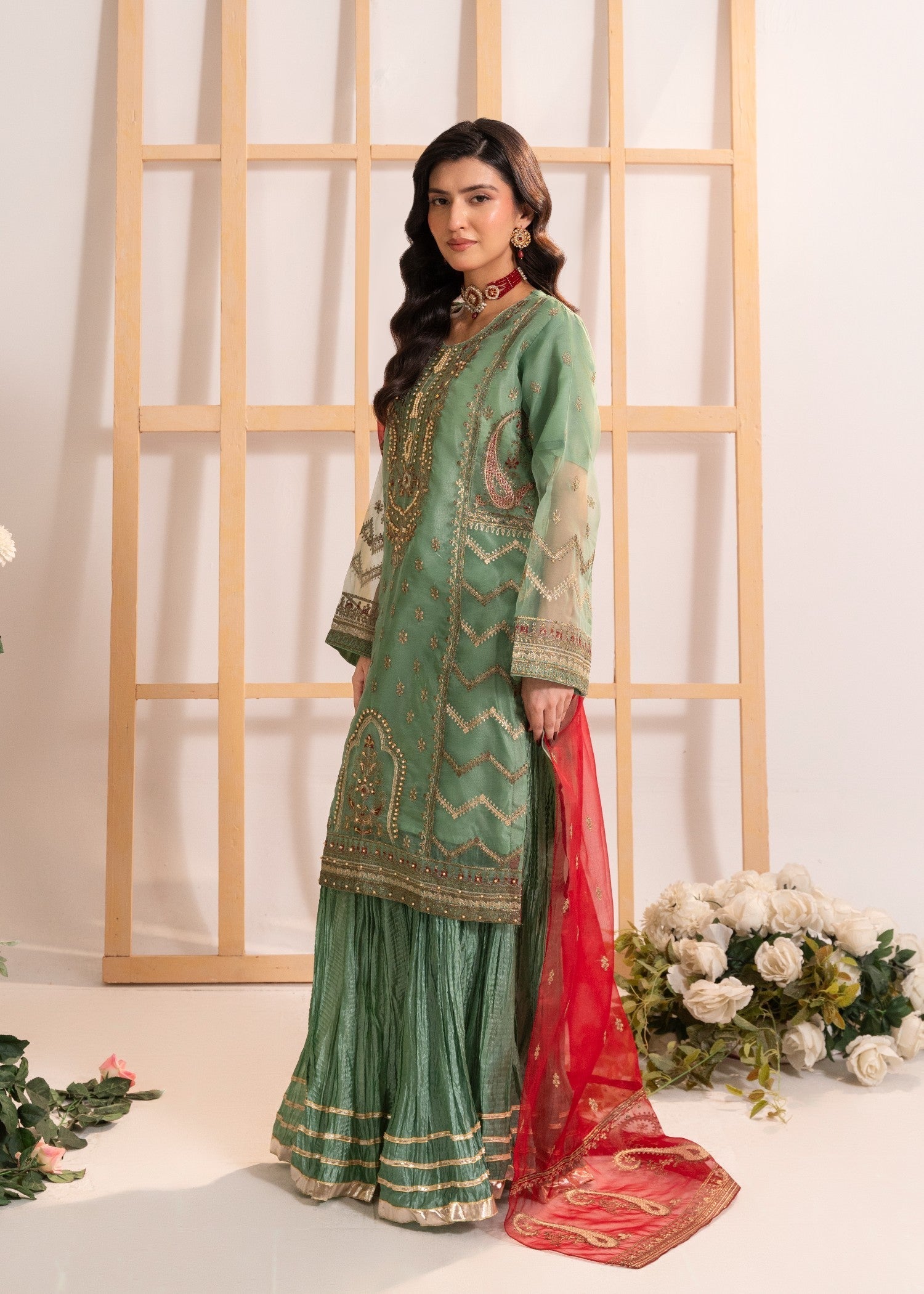 organza Sharara in Pistachio green