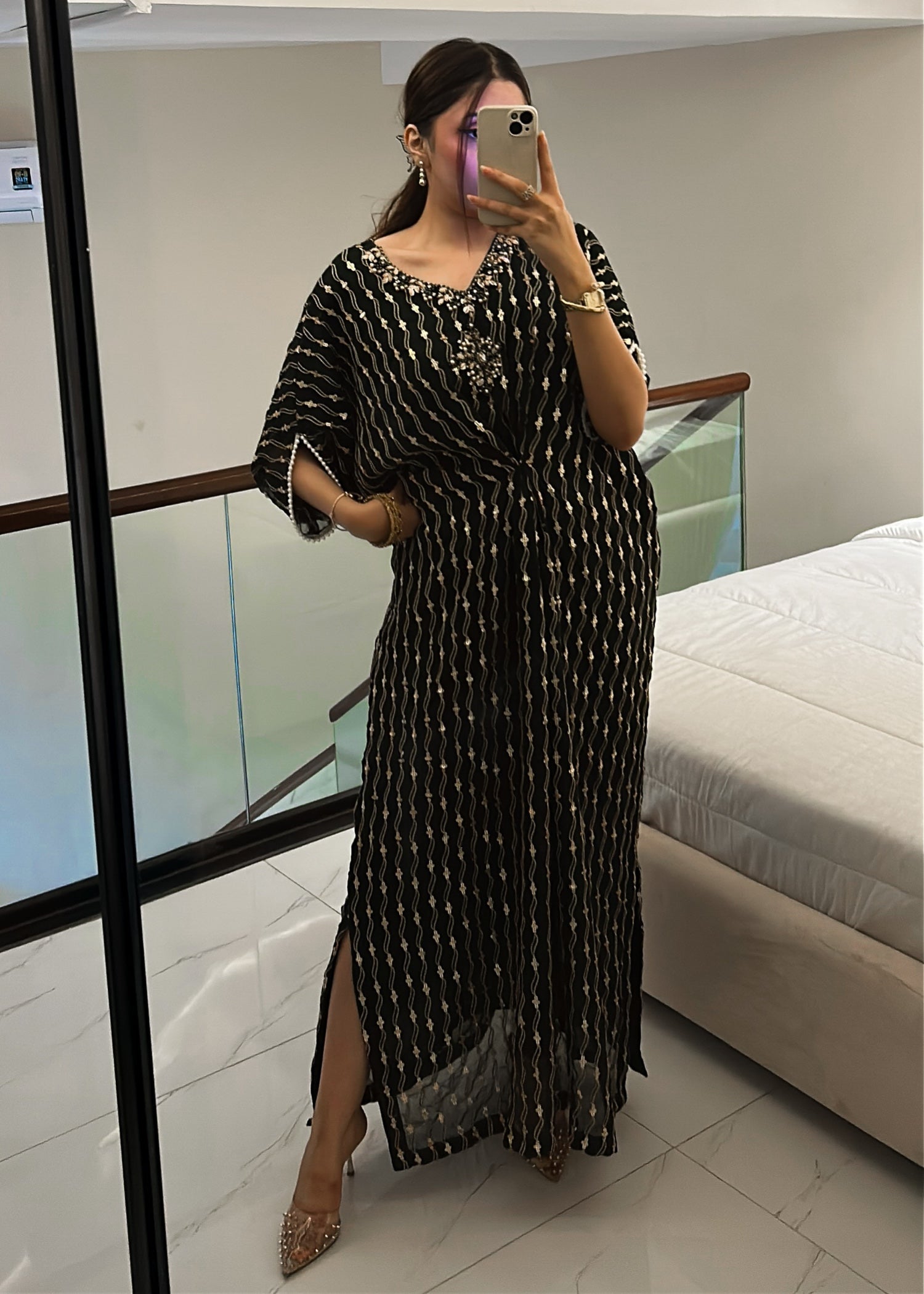 chiffon Kaftan in Dark green