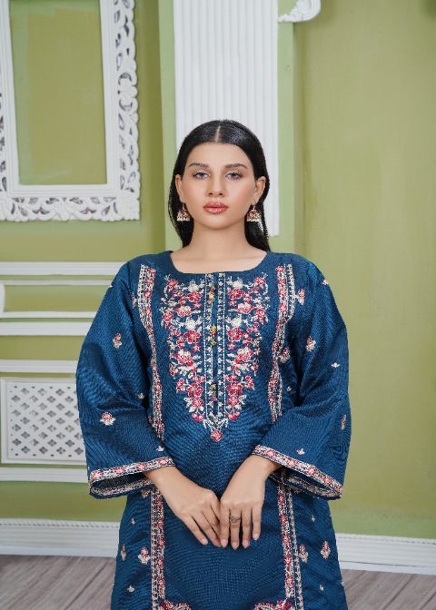 yarn dyed khaddi Kurta Set in Blue