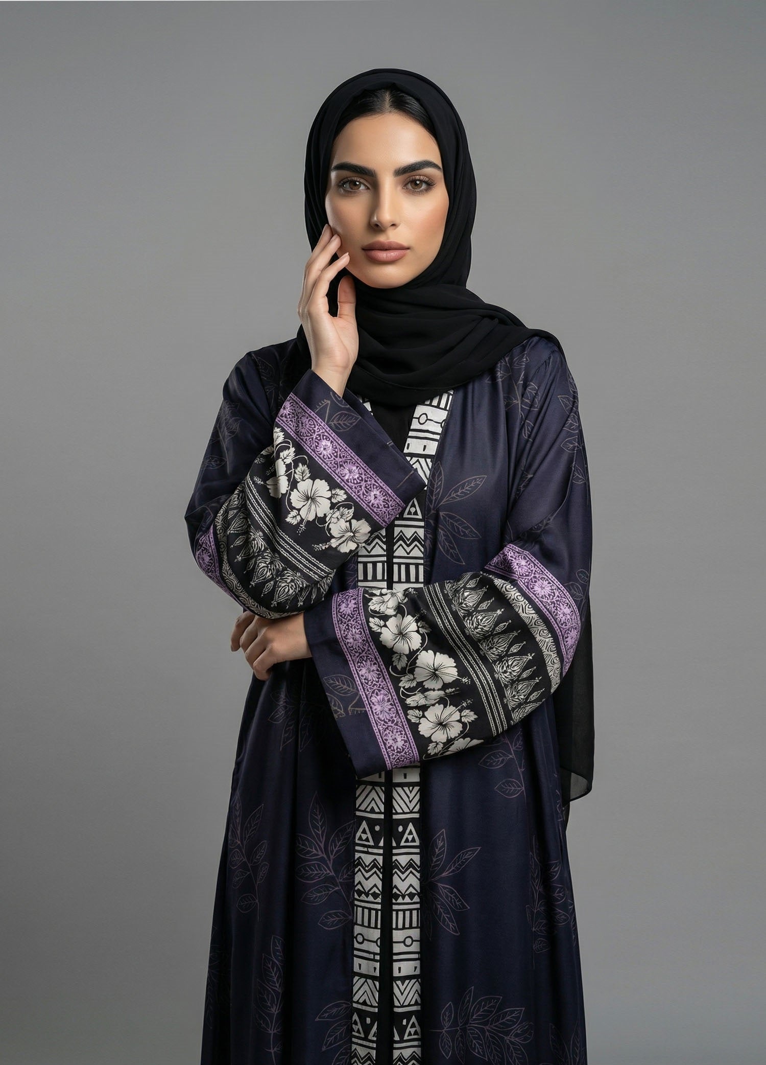 silk Abaya in Dark grey