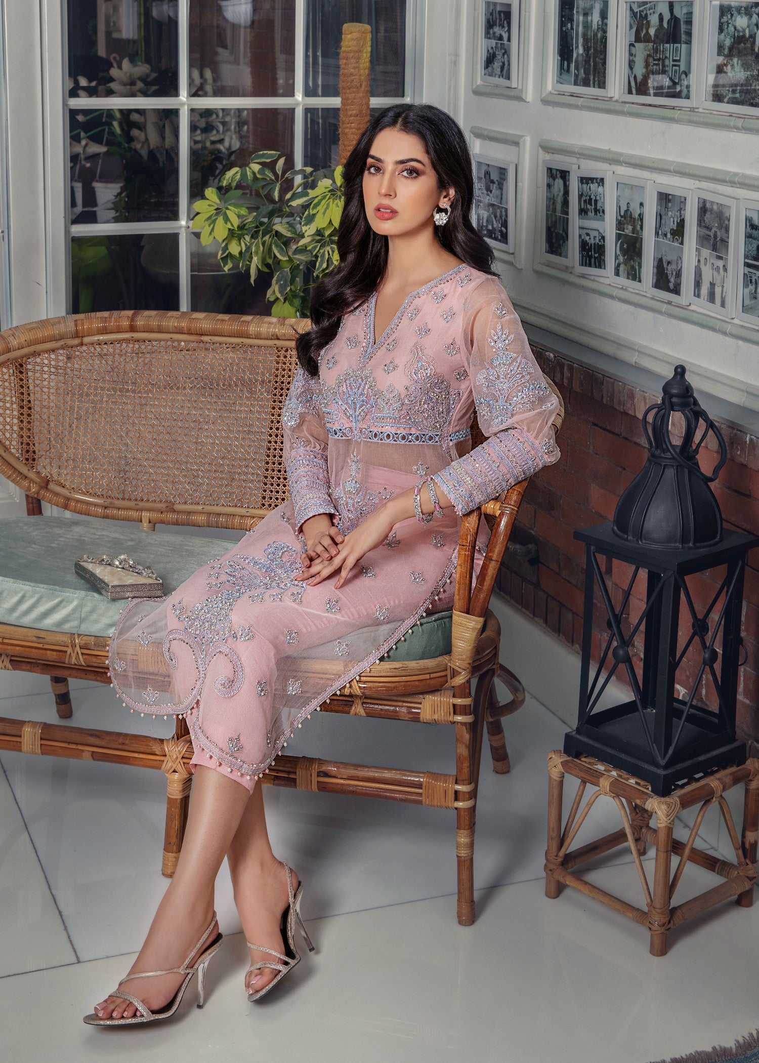 organza Kurta Set in Pink