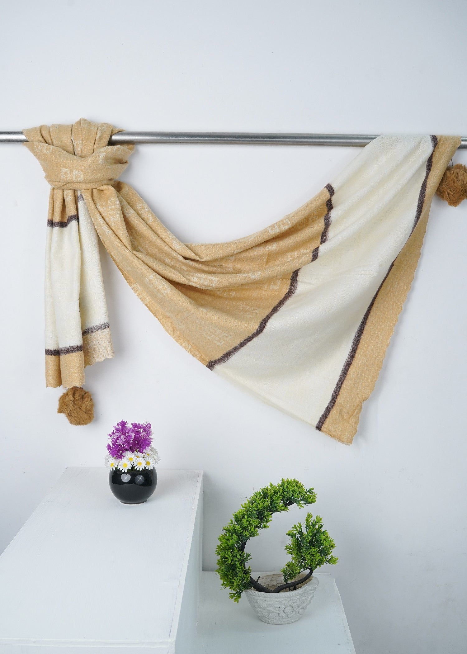 wool Hijab in Ivory, brown