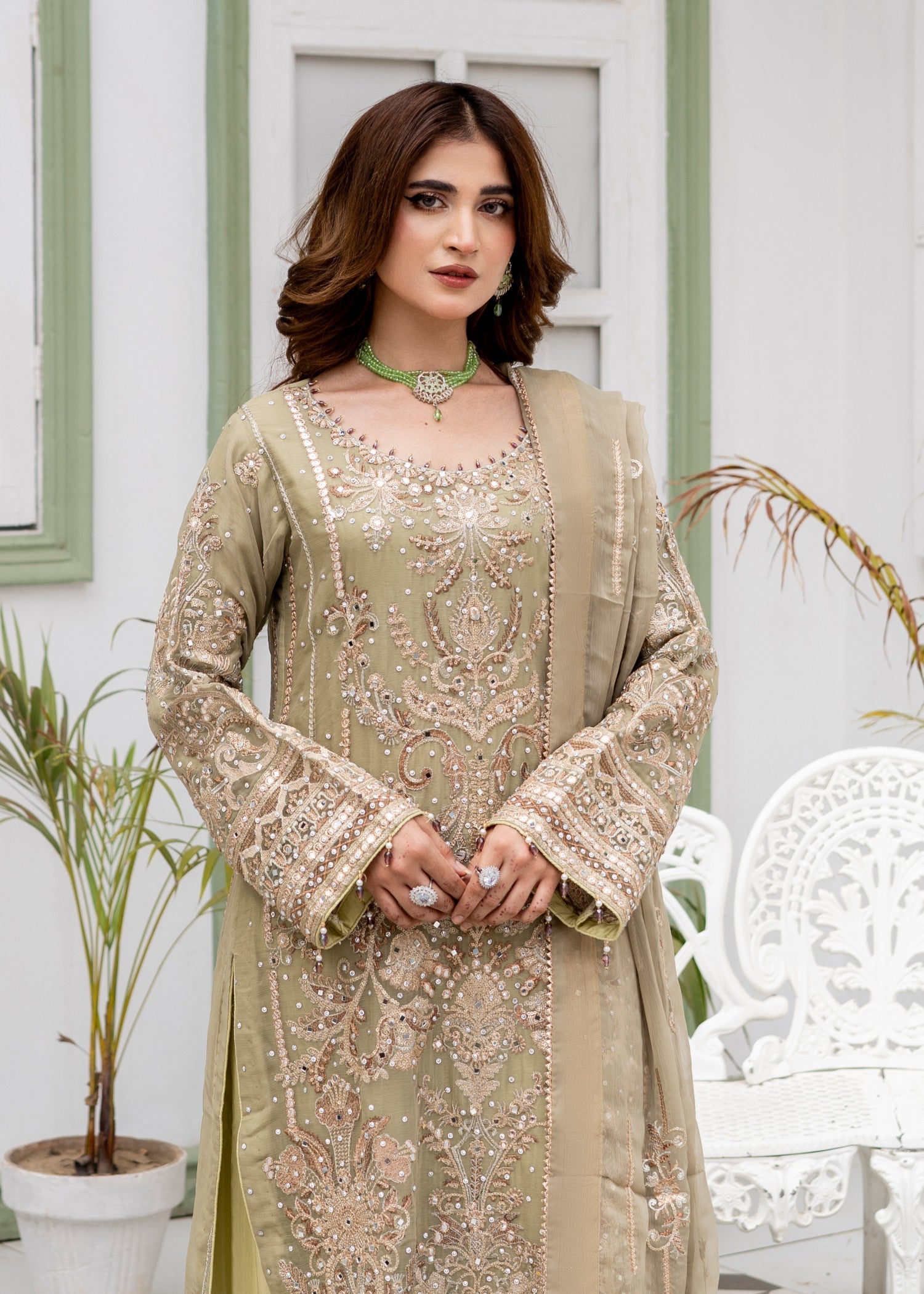 chiffon Kurta Set in Sage green